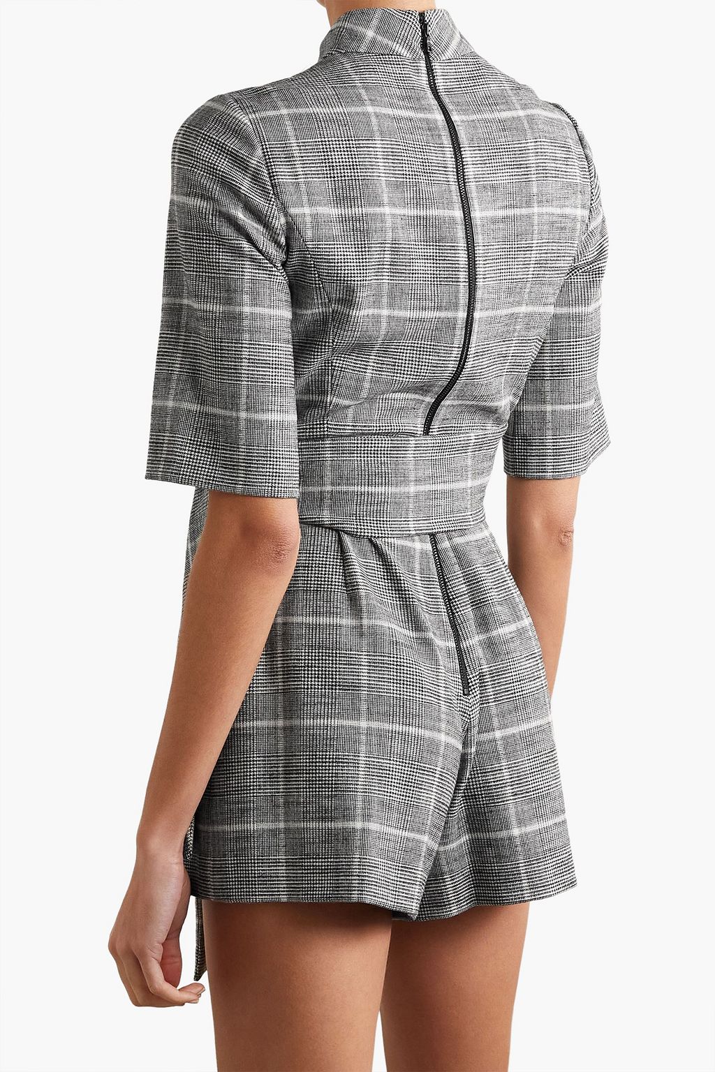 ALICE + OLIVIA بلاي سوت منسوج مزين بنقشة مربعات برنس أوف ويلز ومزود بحزام