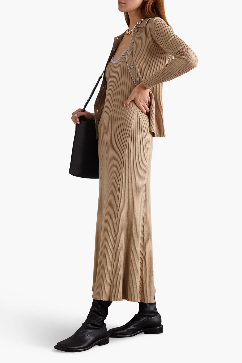 Sand Scarlet ribbed cottonjersey midi dress ANNA QUAN THE