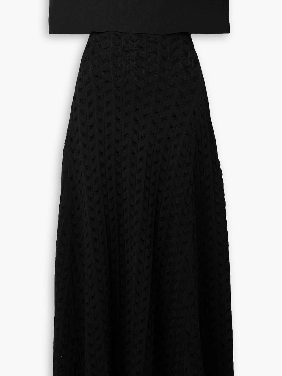 bardot off-the-shoulder jacquard-knit maxi dress