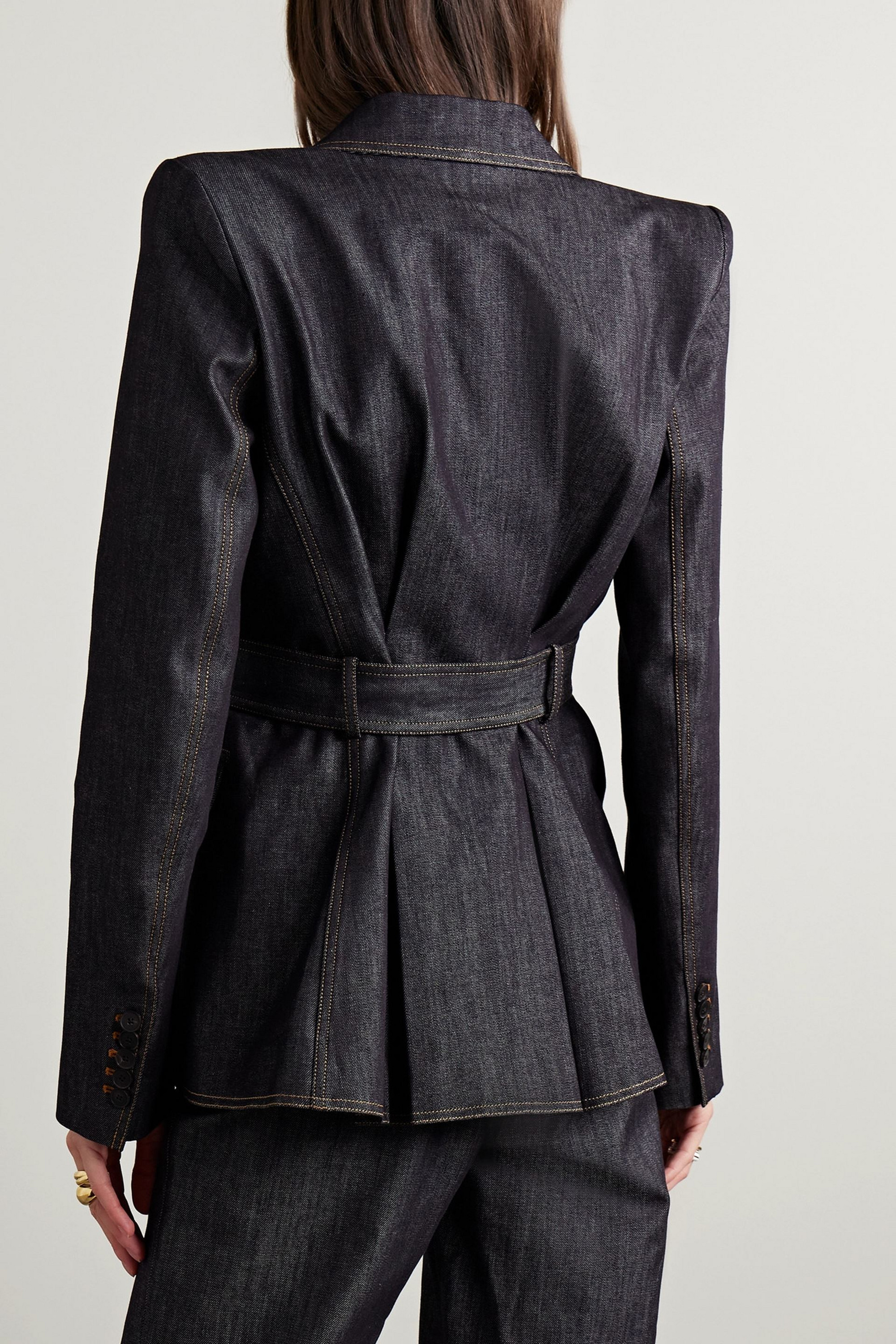 Adam Lippes Belted double-breasted denim jacket thumbnail