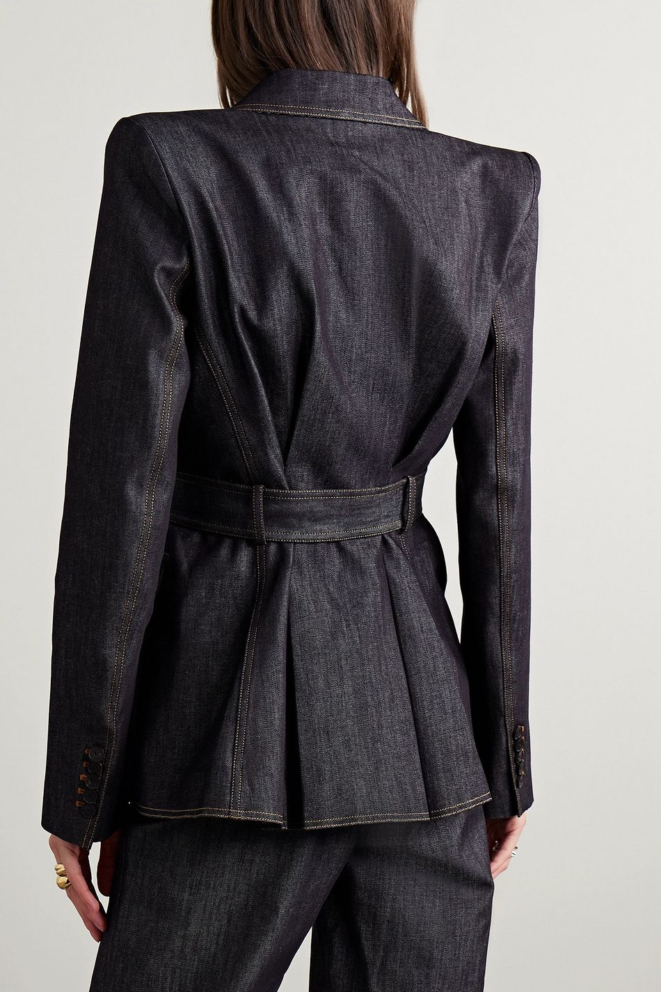 Double-Breasted Belted Longline Denim Jacket
