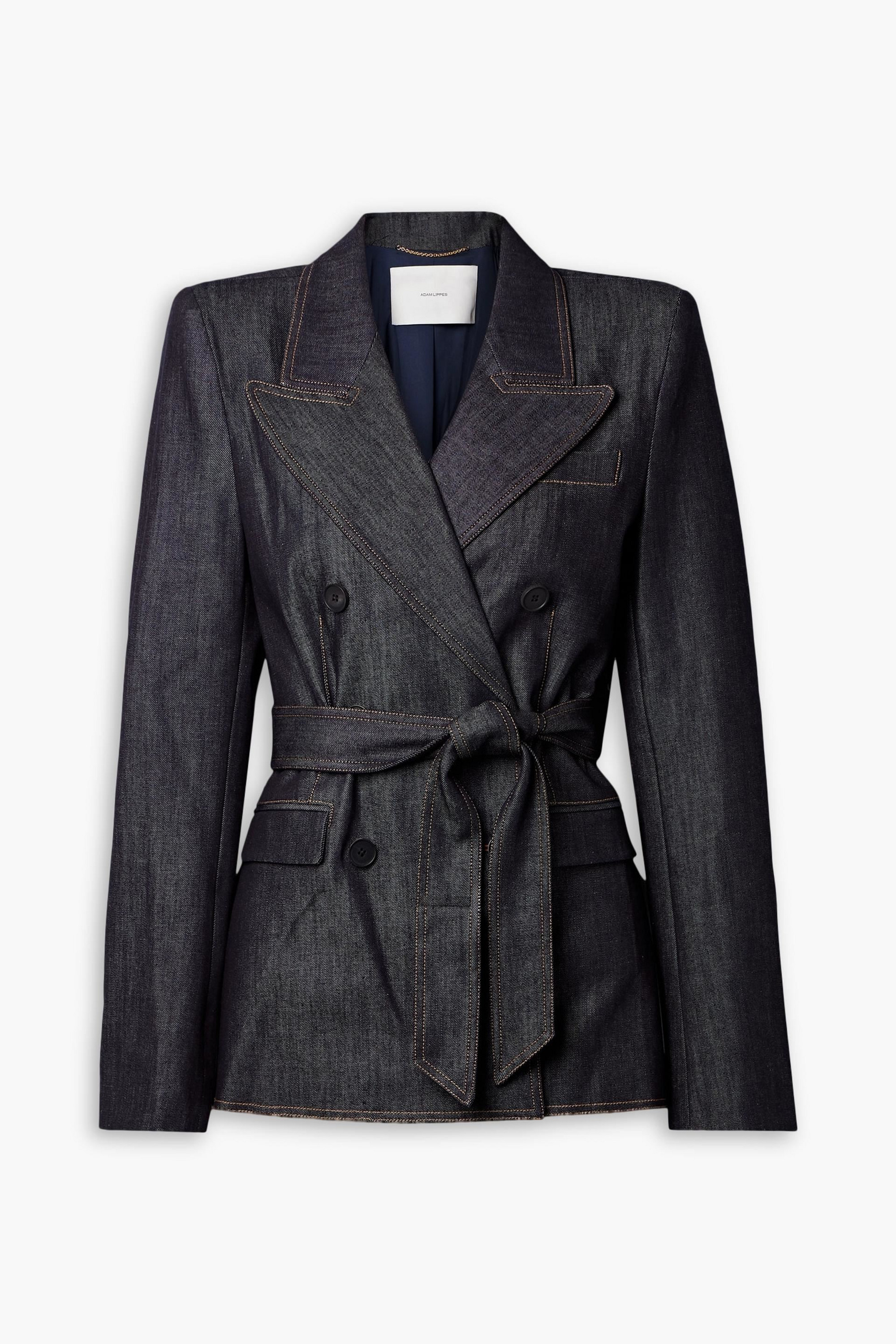 Adam Lippes Belted double-breasted denim jacket thumbnail