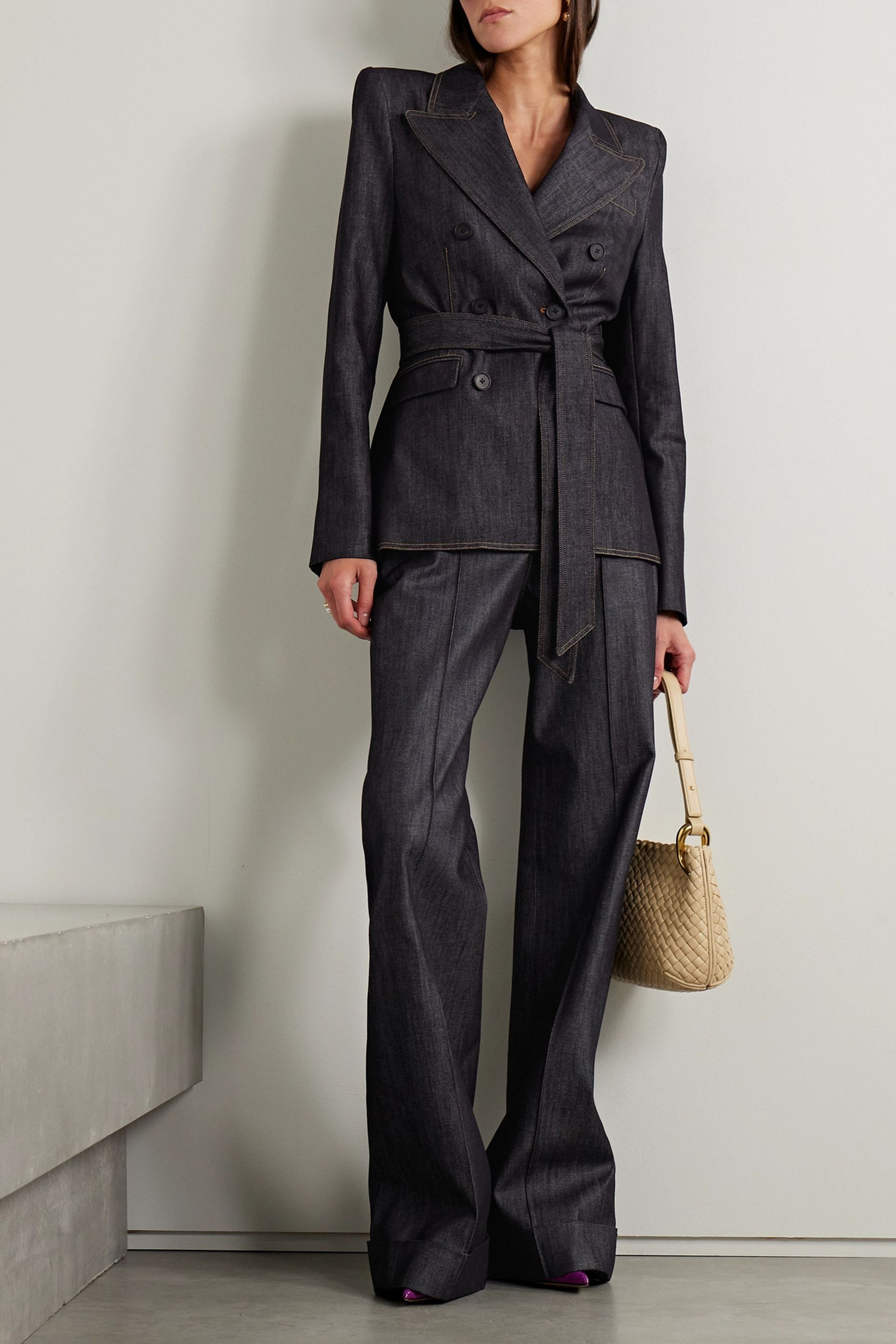 Adam Lippes Belted double-breasted denim jacket