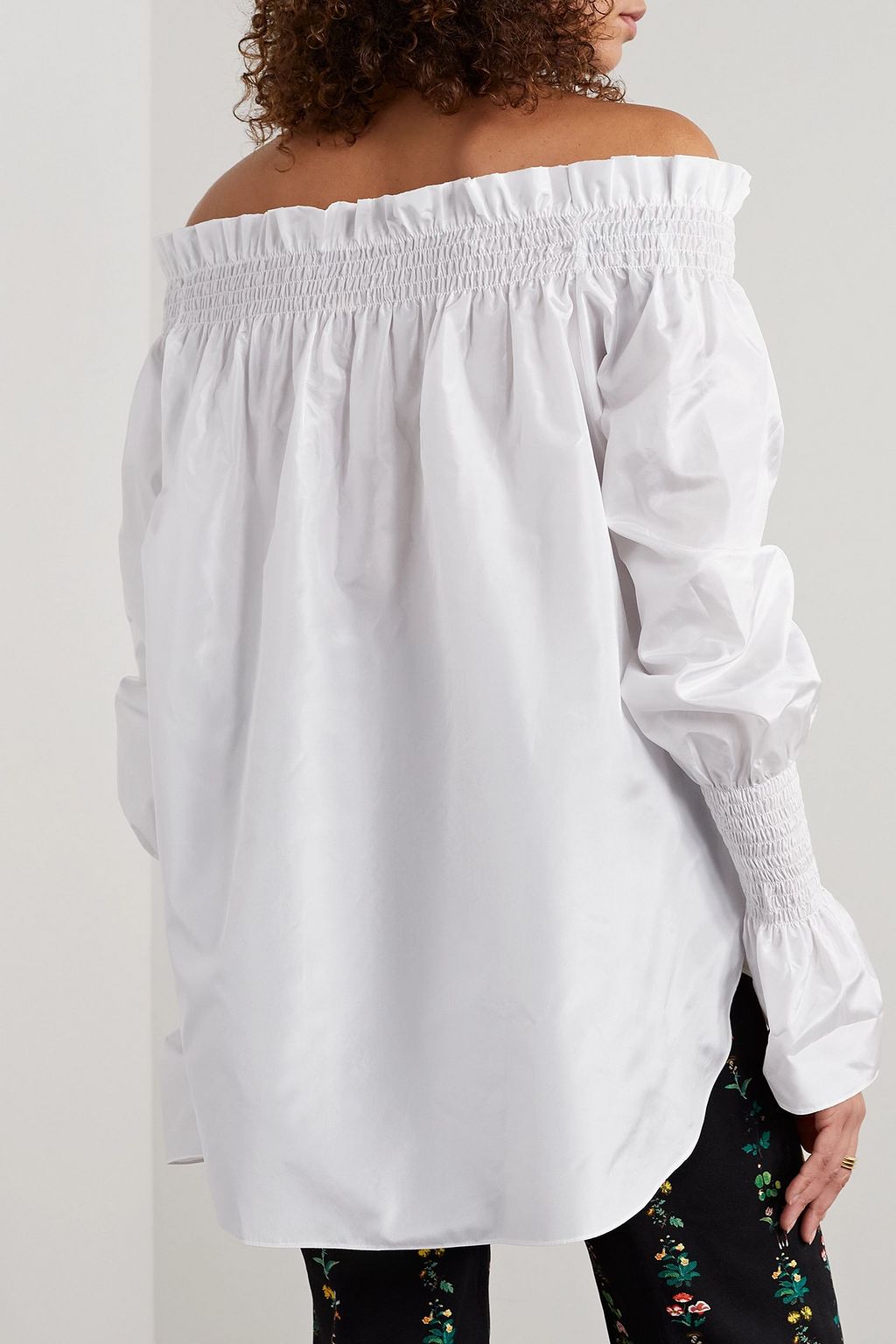 ADAM LIPPES Sade off-the-shoulder shirred silk-taffeta top