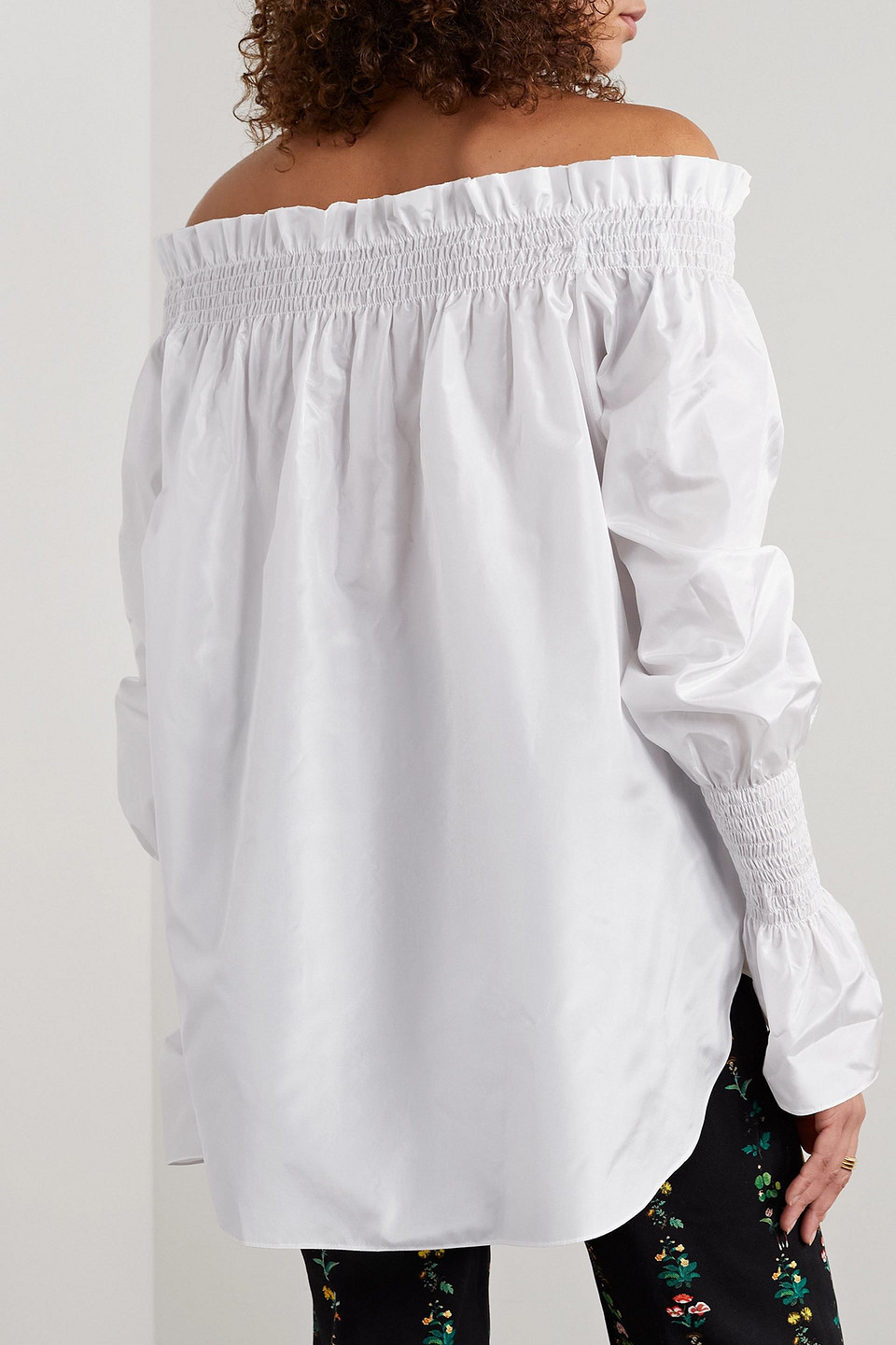ADAM LIPPES SADE OFF-THE-SHOULDER SHIRRED SILK-TAFFETA TOP