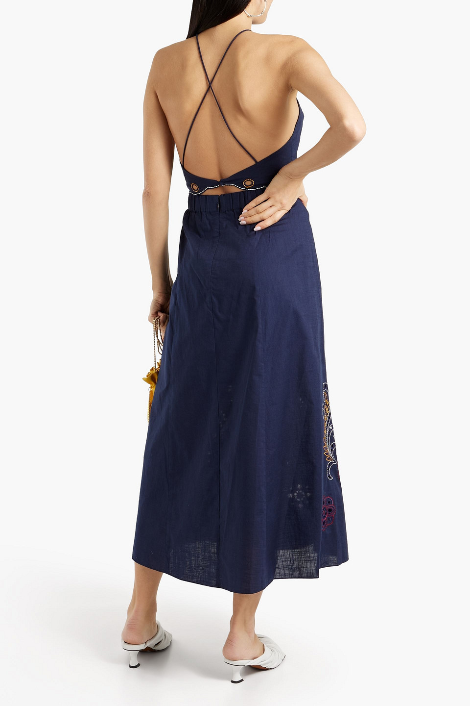 Sachin & Babi Kiki Cropped Embroidered Broderie Anglaise Cotton Top In Navy