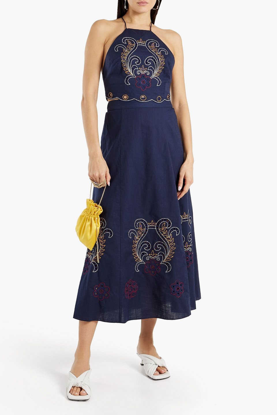 Sachin & Babi Kiki Cropped Embroidered Broderie Anglaise Cotton Top In Navy