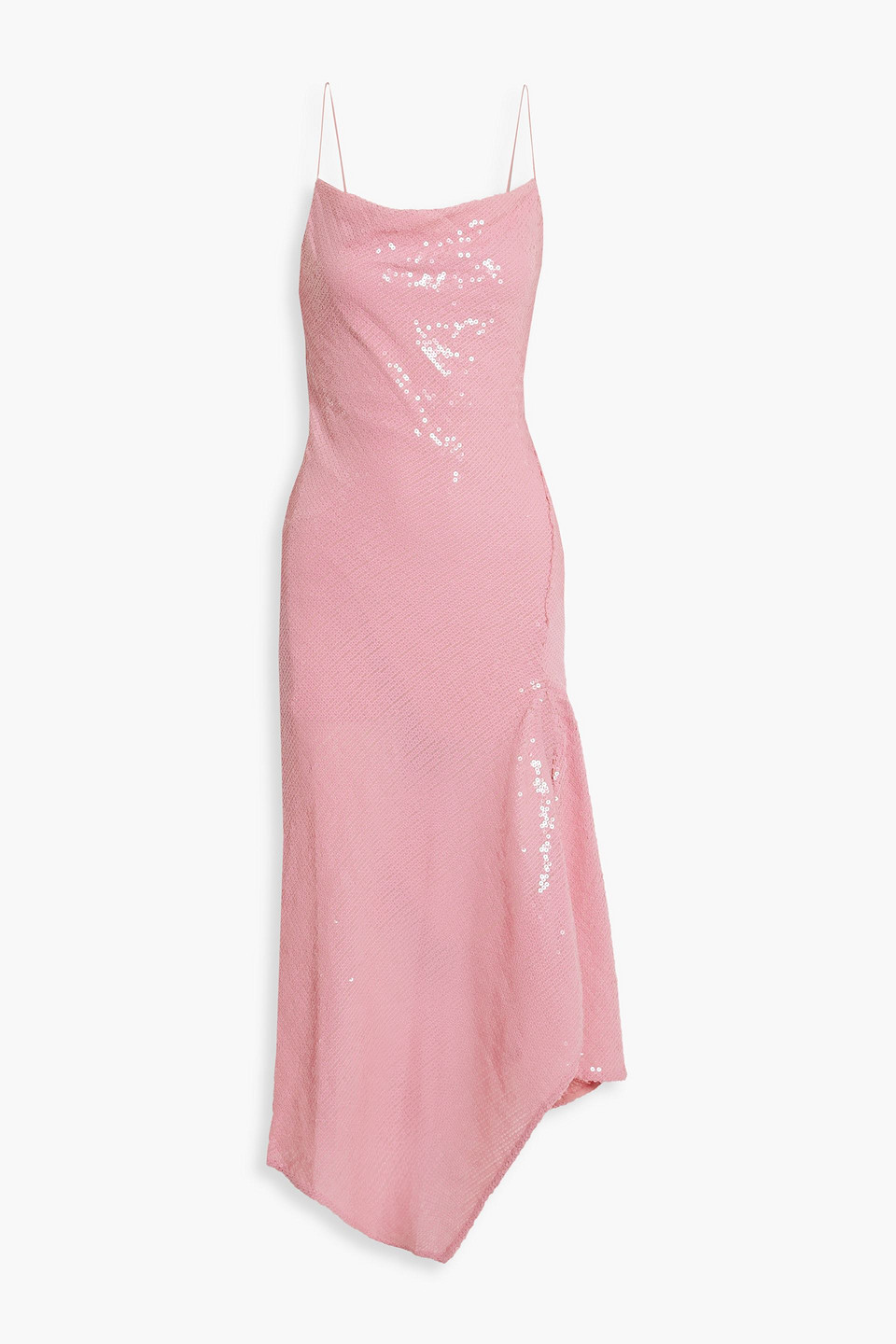 Shop Alice And Olivia Harmony Asymmetric Sequined Chiffon Midi Dress In Pink