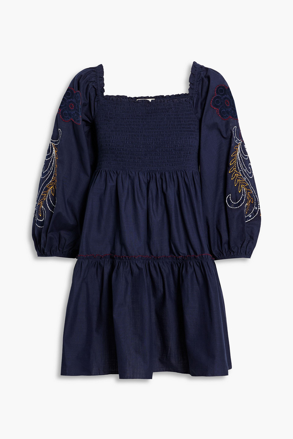 Shop Sachin & Babi Lola Shirred Embroidered Cotton Mini Dress In Midnight Blue