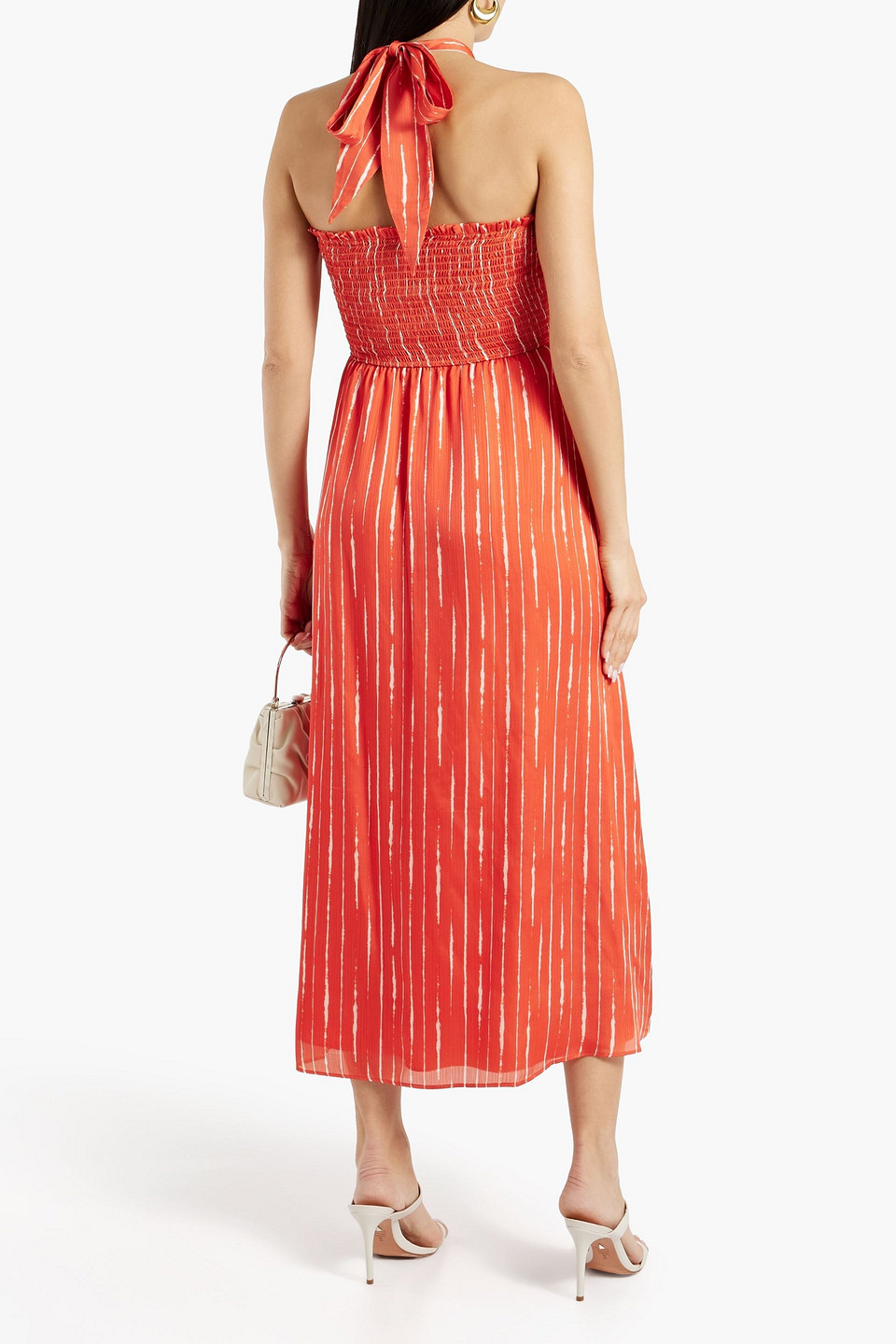 Shop Sachin & Babi Reid Cutout Striped Georgette Halterneck Midi Dress In Orange