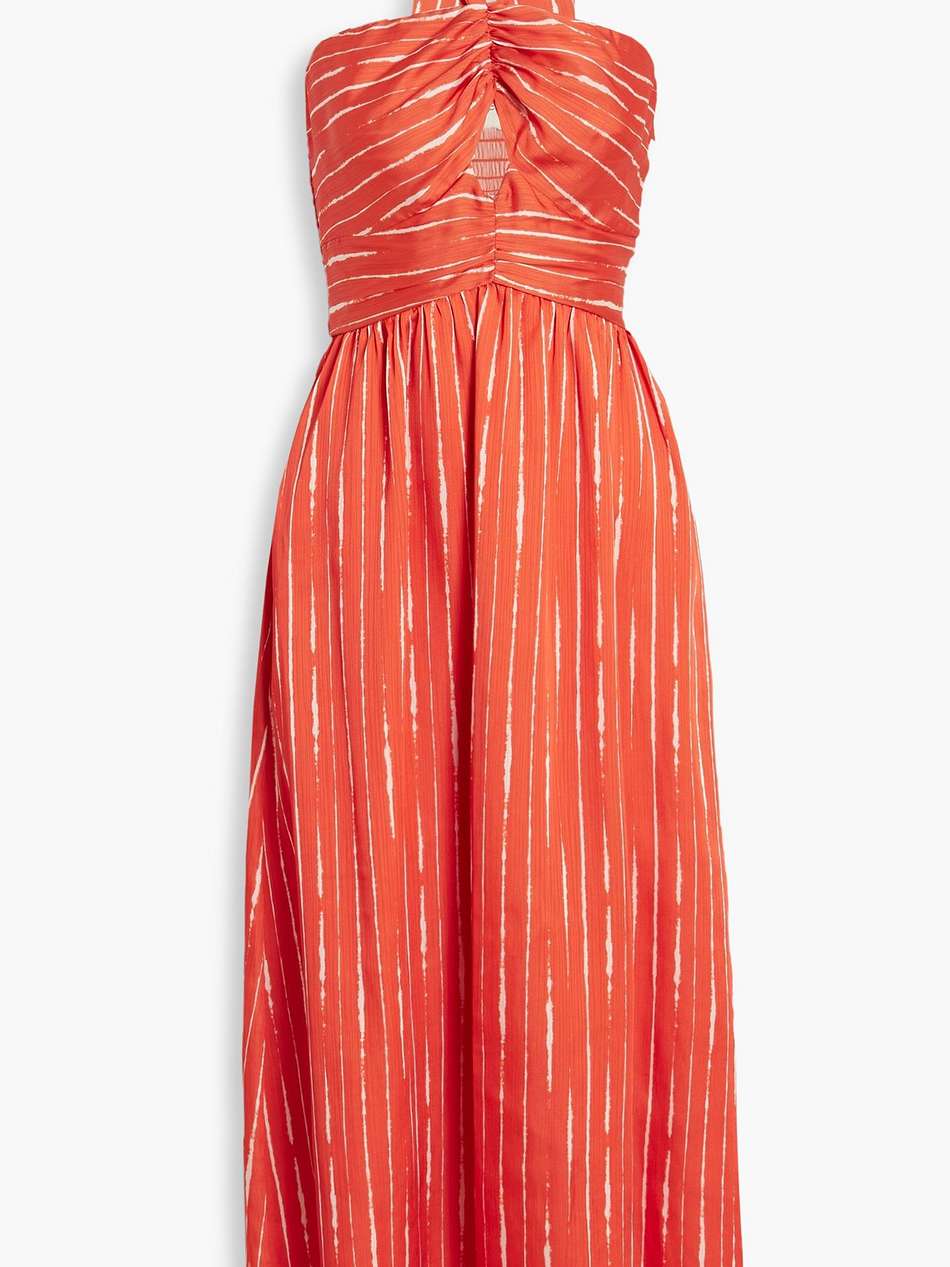 reid cutout striped georgette halterneck midi dress