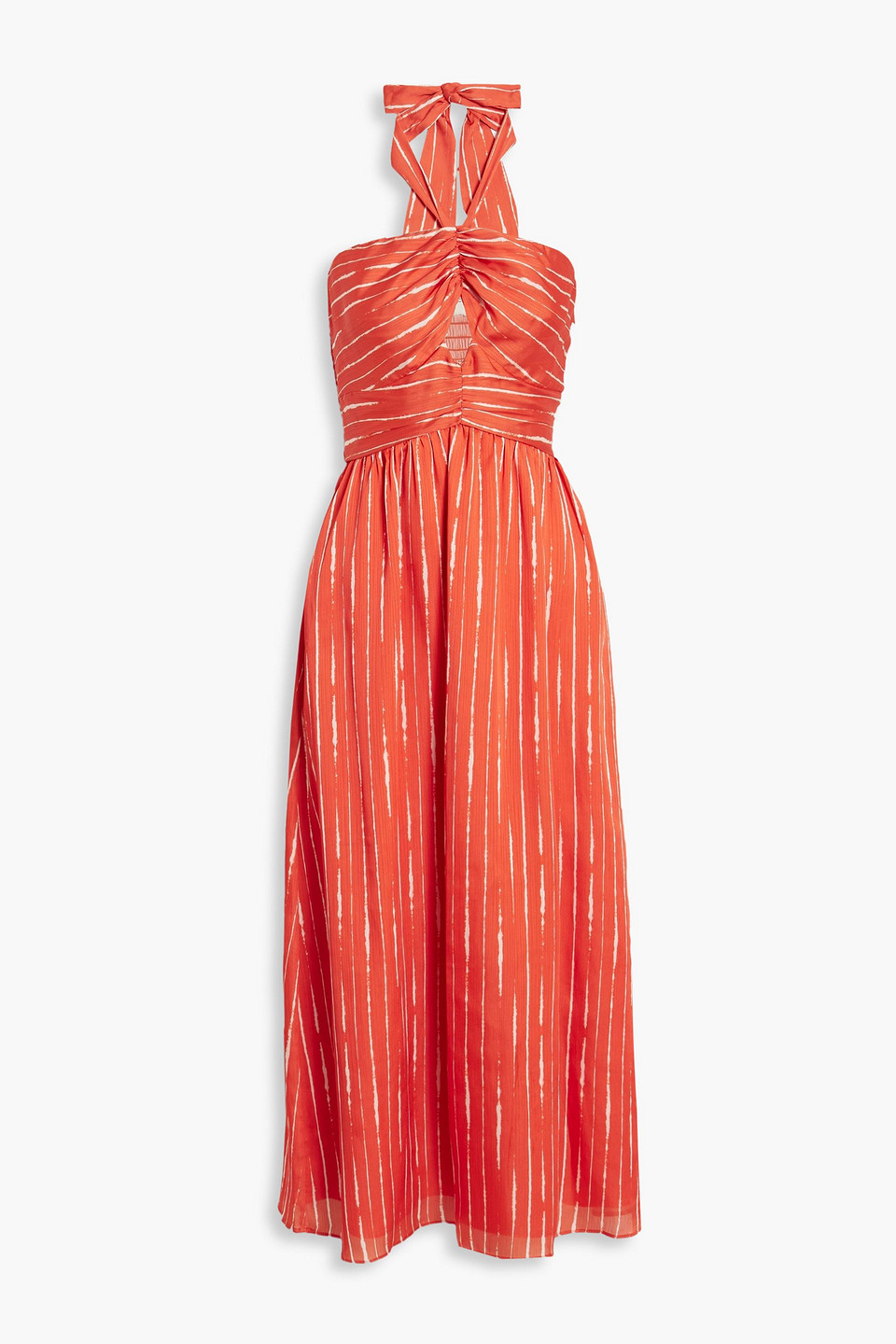 Shop Sachin & Babi Reid Cutout Striped Georgette Halterneck Midi Dress In Orange