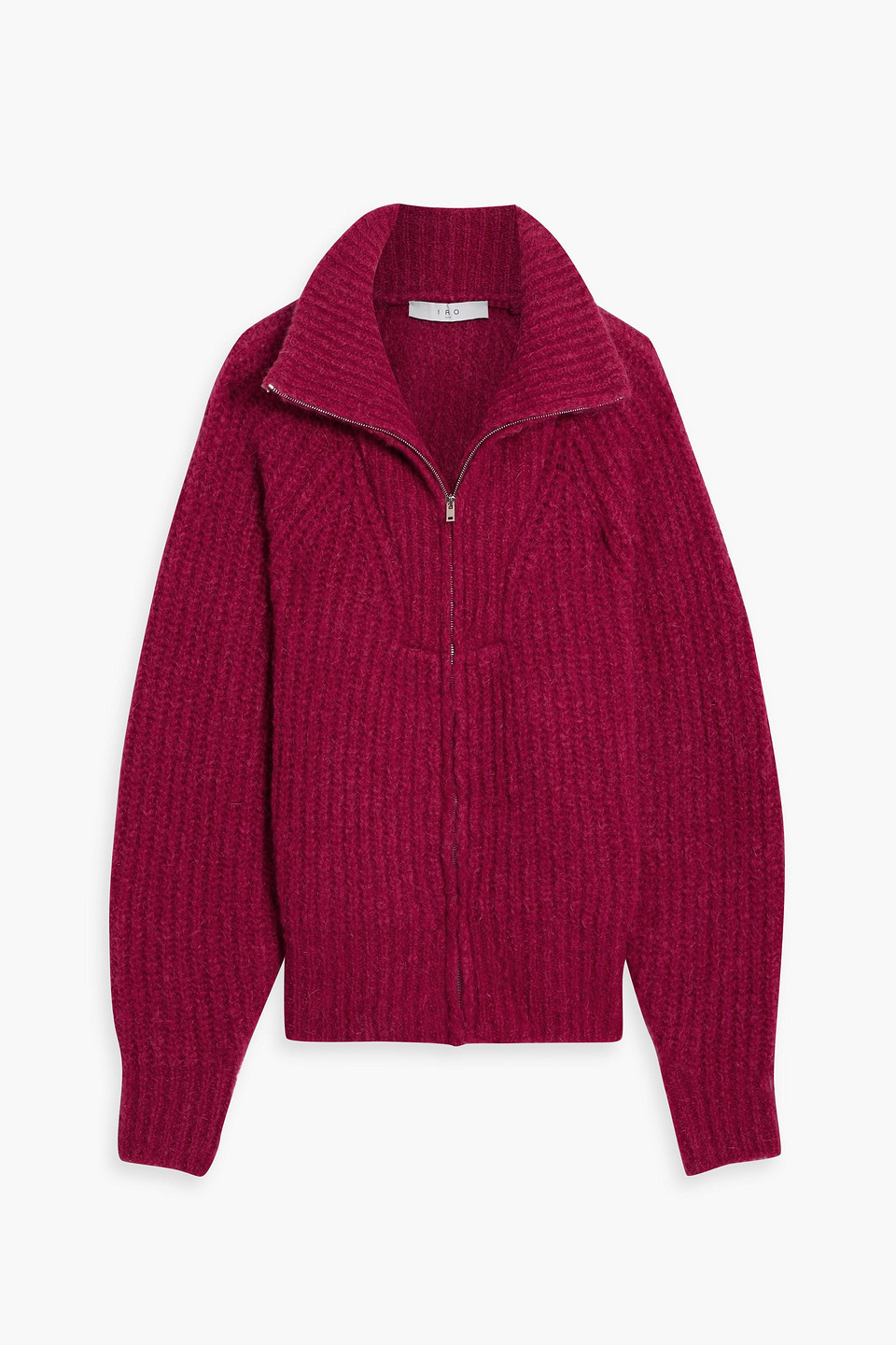 Iro Elida Ribbed Mohair-blend Zip-up Sweater In Claret