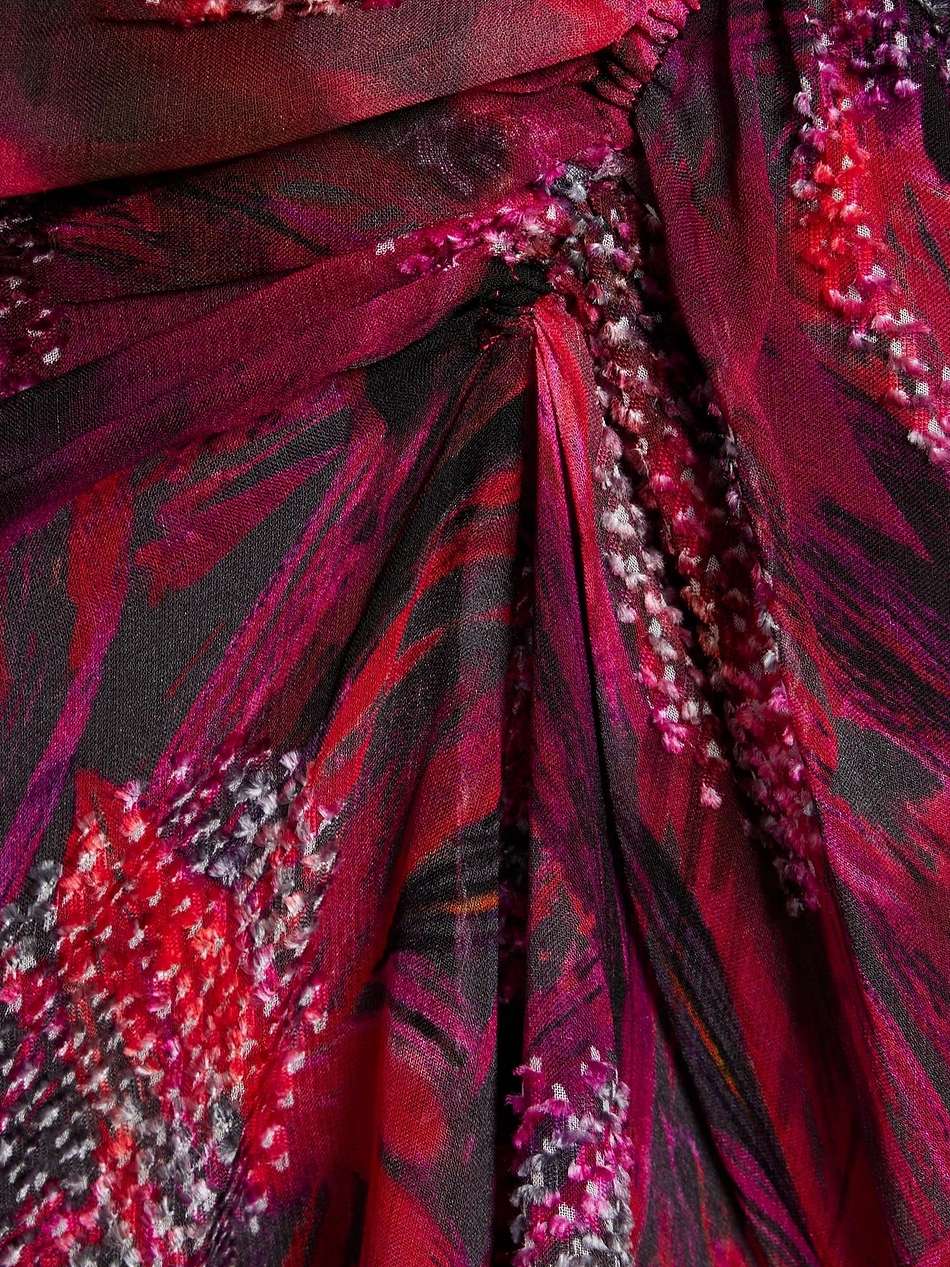 paolina ruched printed fil coupé silk-blend chiffon mini dress