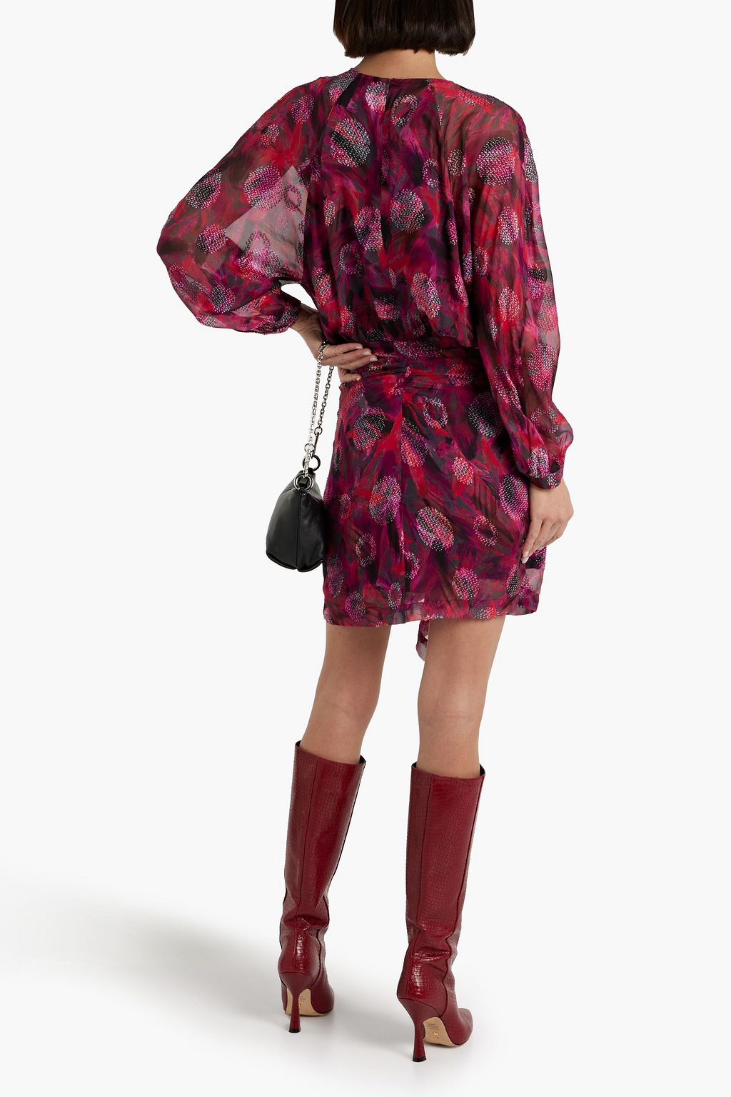 IRO Paolina draped printed fil coupé silk-blend chiffon mini dress