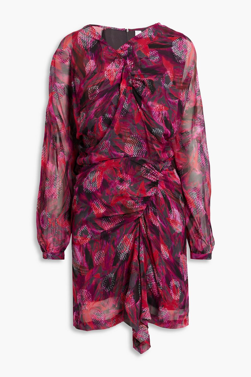 IRO Paolina ruched printed fil coupe silk blend chiffon mini dress THE OUTNET