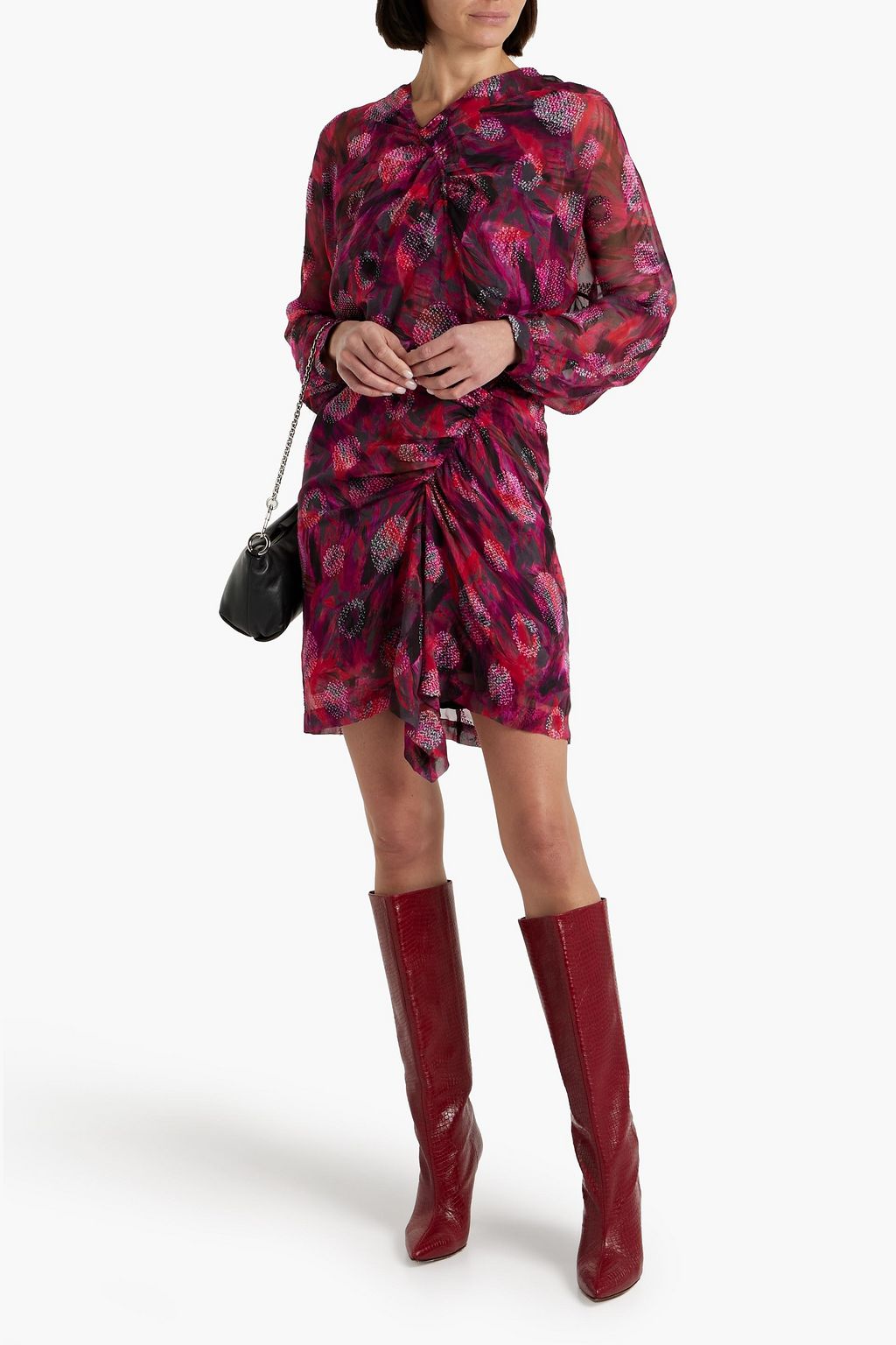 IRO Paolina draped printed fil coupé silk-blend chiffon mini dress