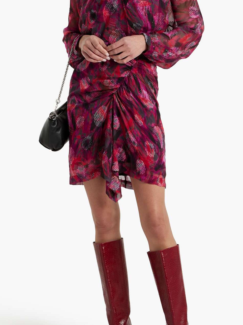 paolina ruched printed fil coupé silk-blend chiffon mini dress