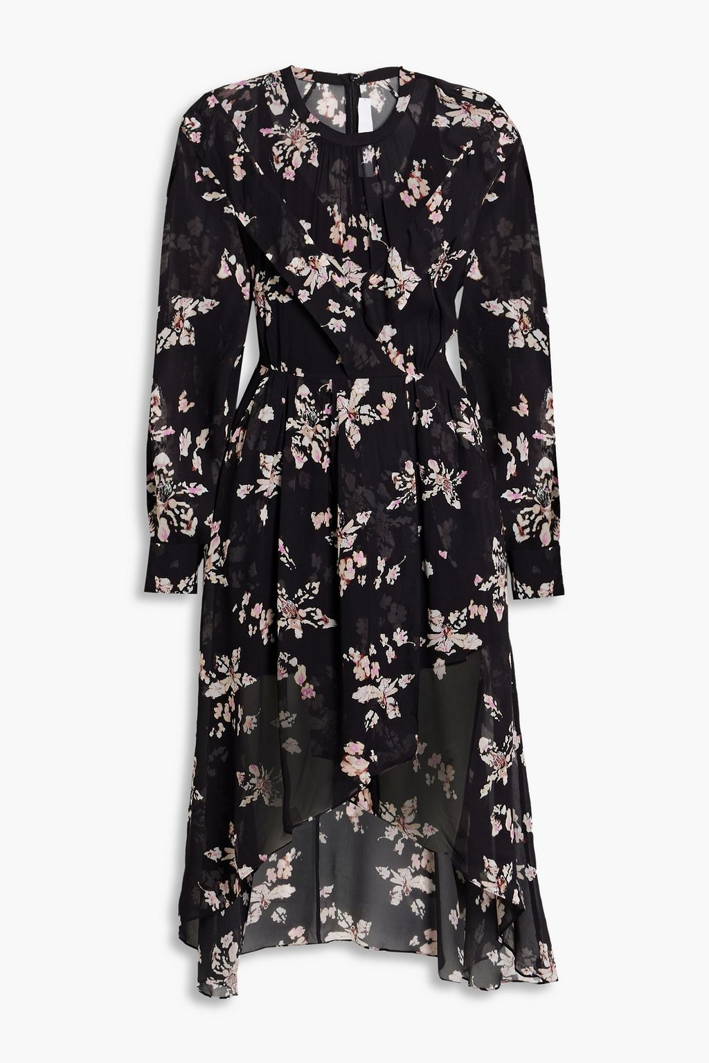 Iliona asymmetric floral print chiffon dress black FR 38
