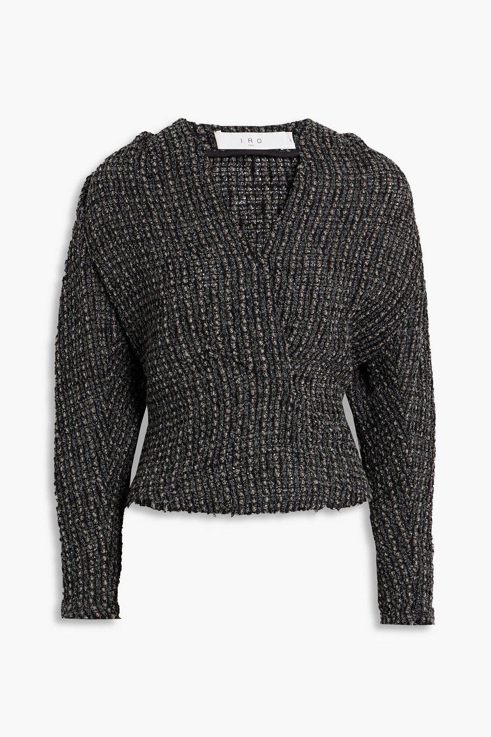 Iro Kent Pleated Metallic Bouclé-knit Top In Charcoal