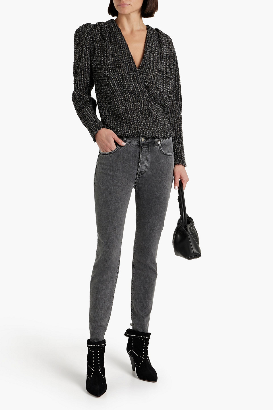 Shop Iro Kent Pleated Metallic Bouclé-knit Top In Charcoal