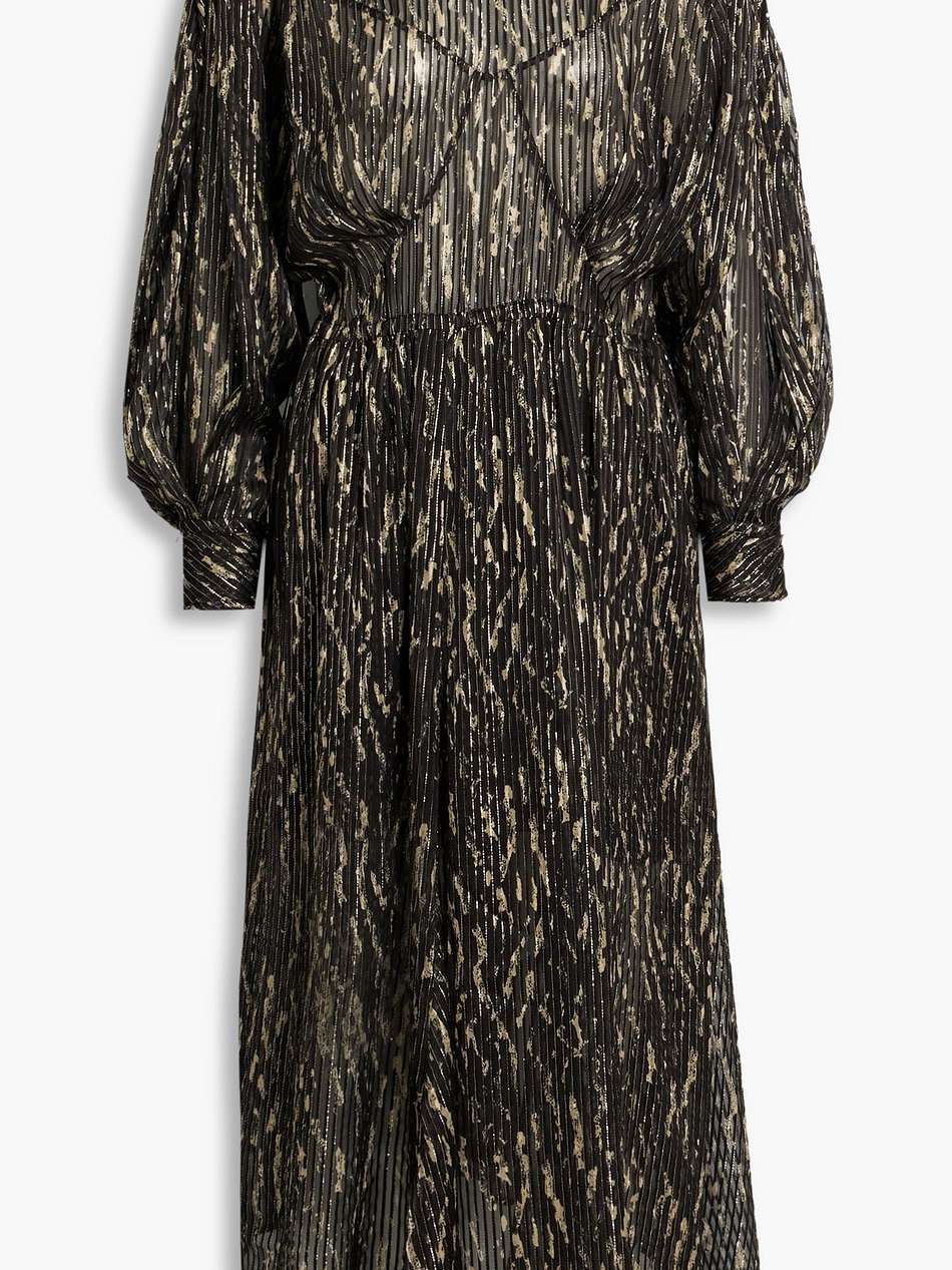 ansen metallic printed silk-blend jacquard midi dress