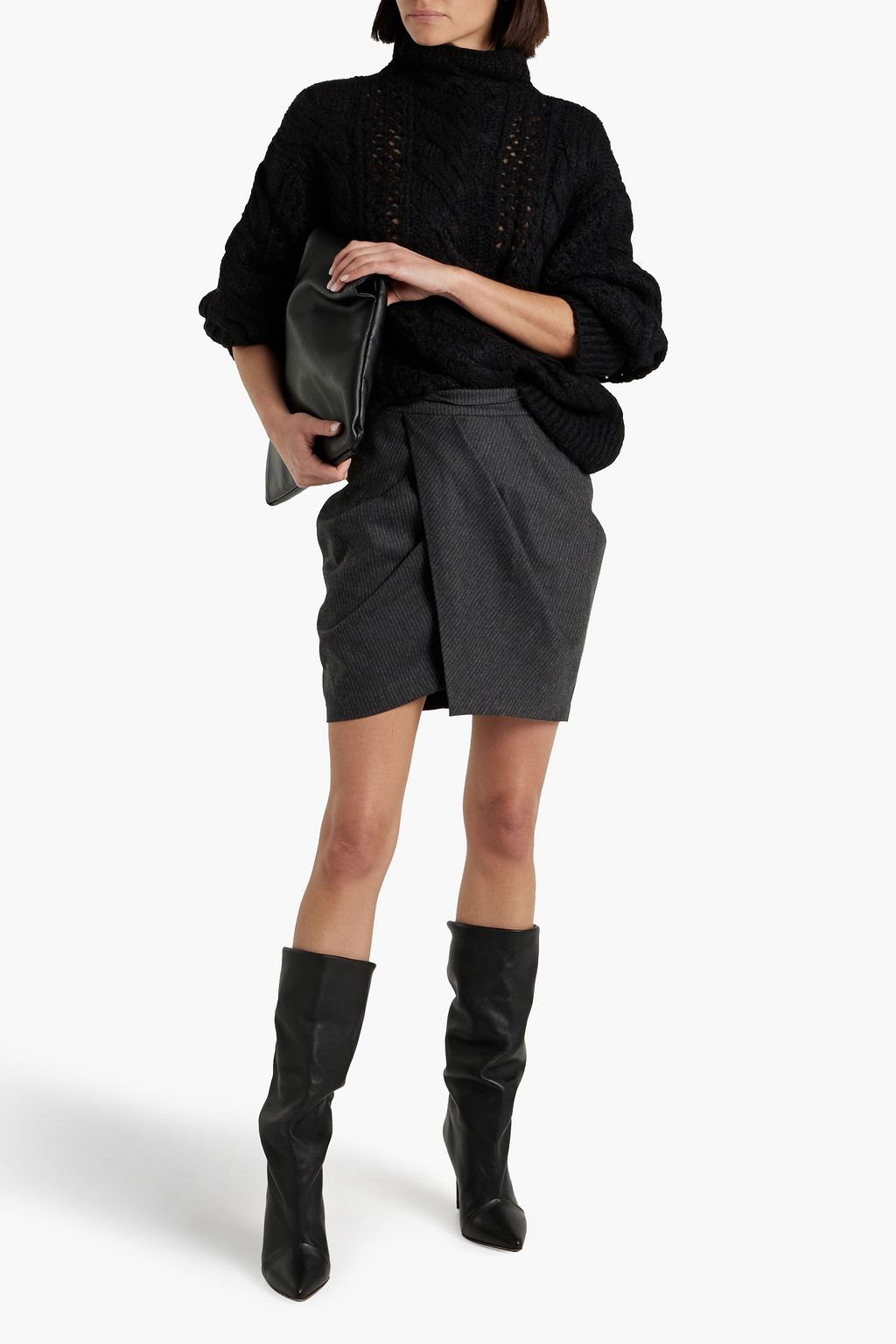 IRO Lehuda wrap-effect pinstriped wool-blend mini skirt