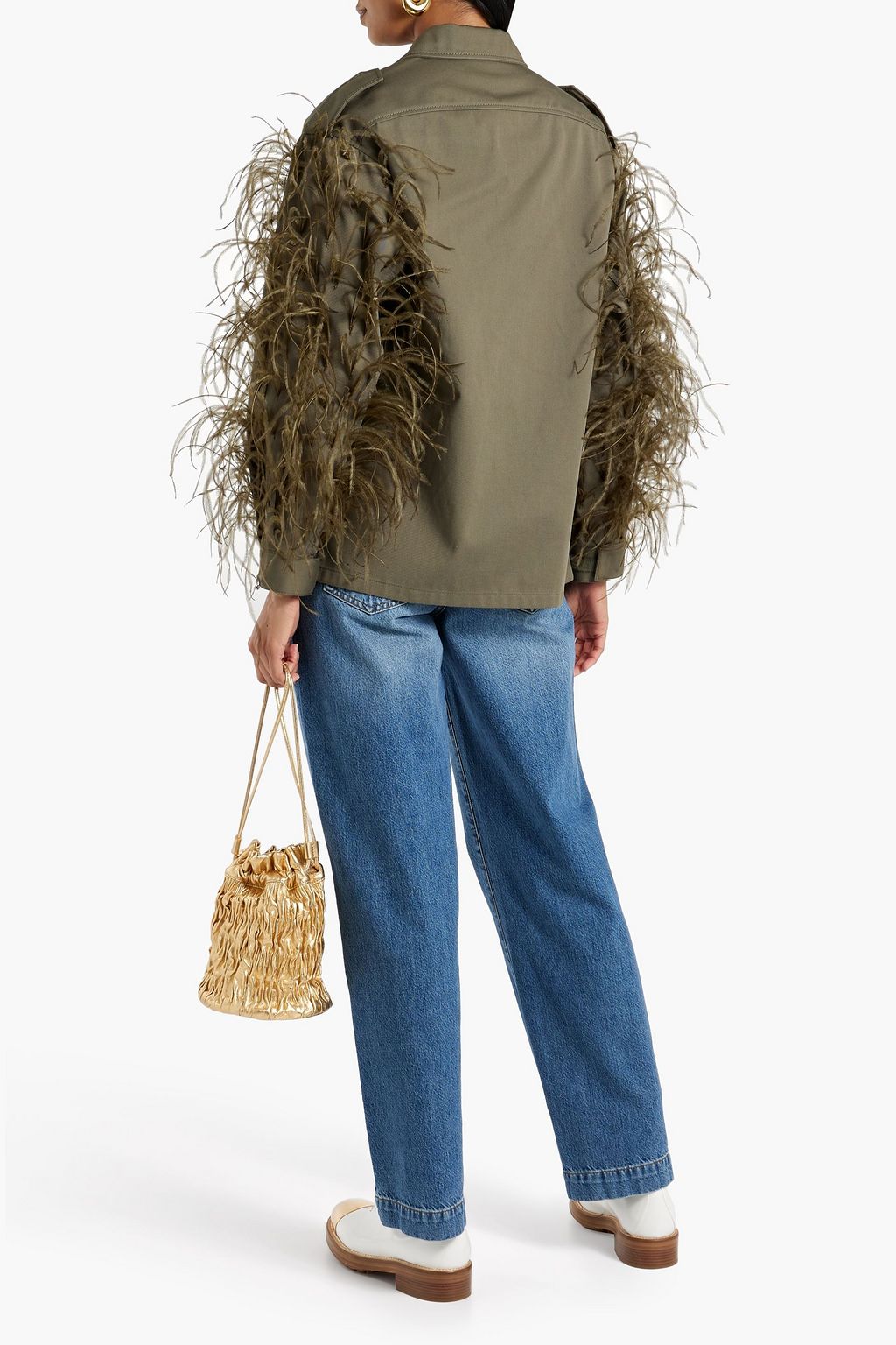 VALENTINO GARAVANI Feather-embellished cotton-gabardine jacket