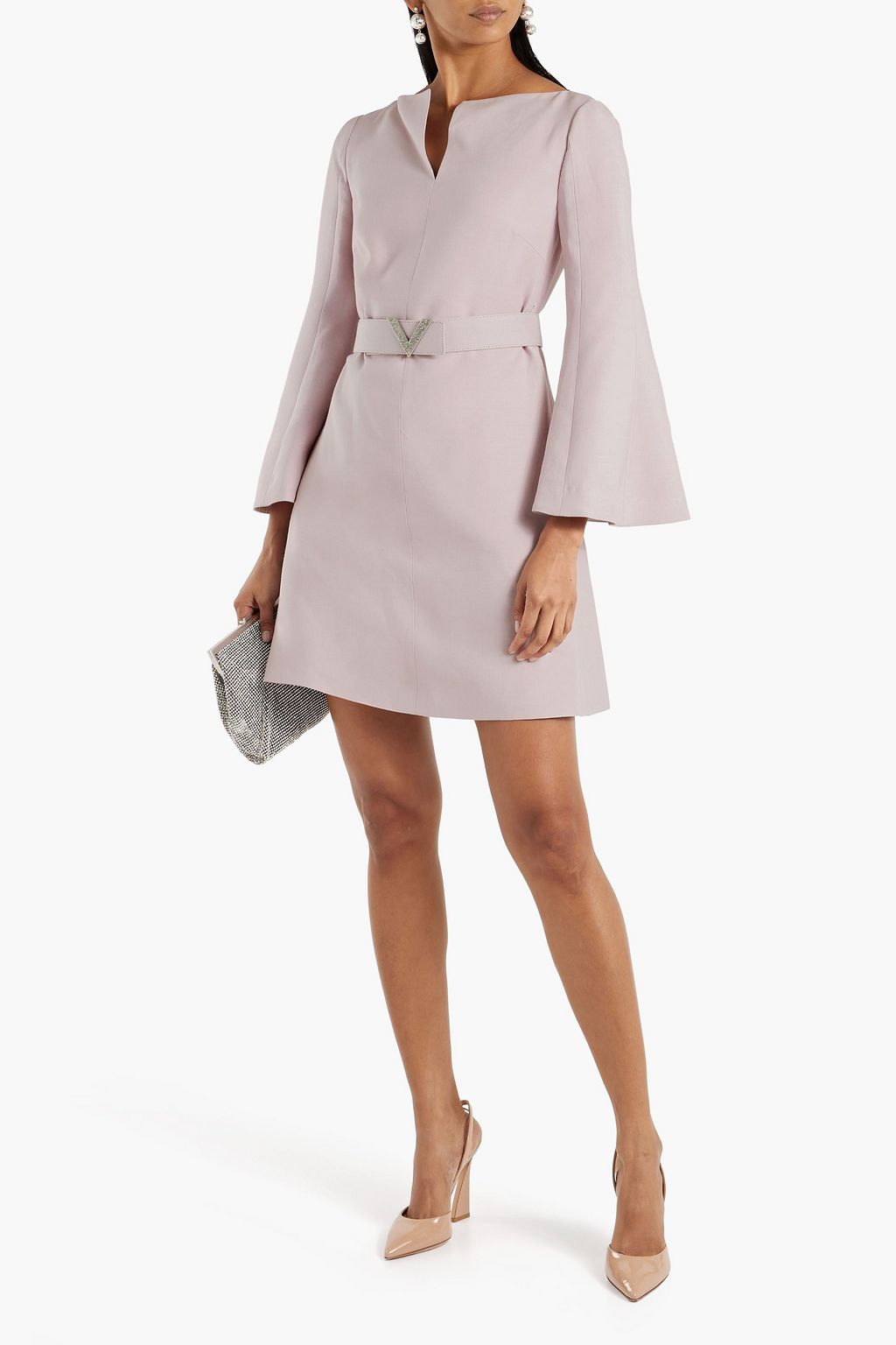 VALENTINO GARAVANI Belted wool and silk-blend crepe mini dress