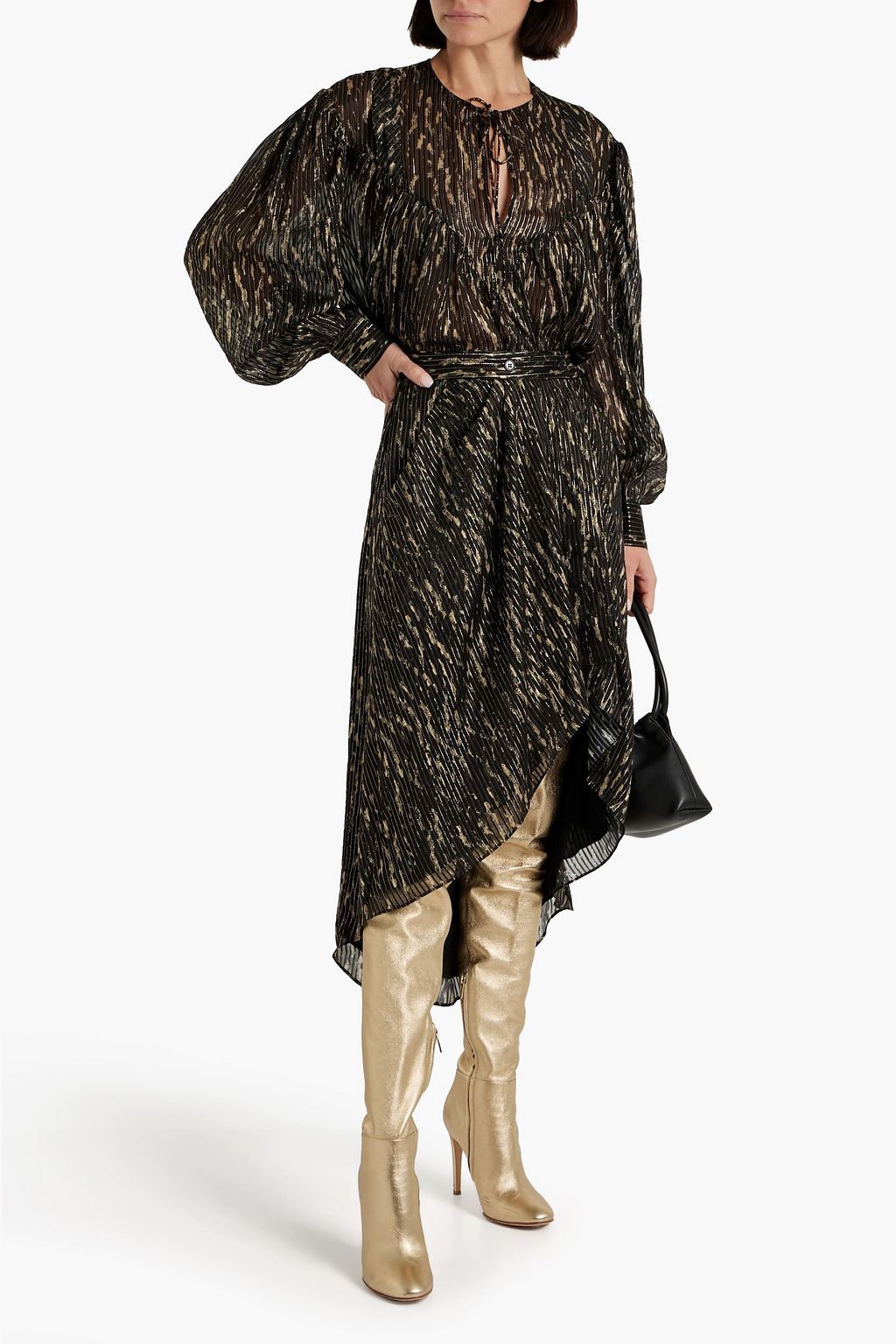 IRO Arzu pleated metallic printed silk-blend jacquard skirt