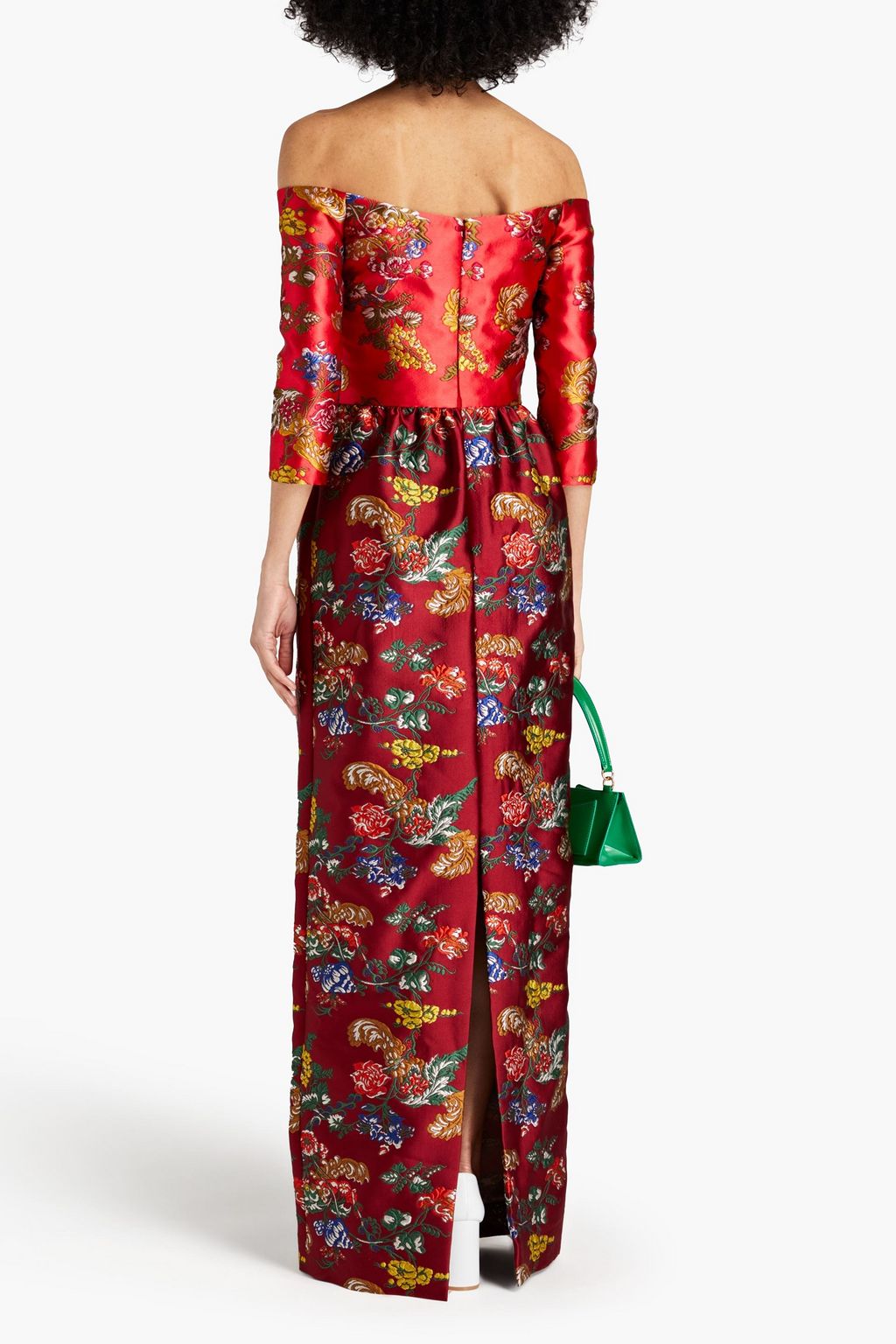 OSCAR DE LA RENTA Off-the-shoulder two-tone floral-brocade gown