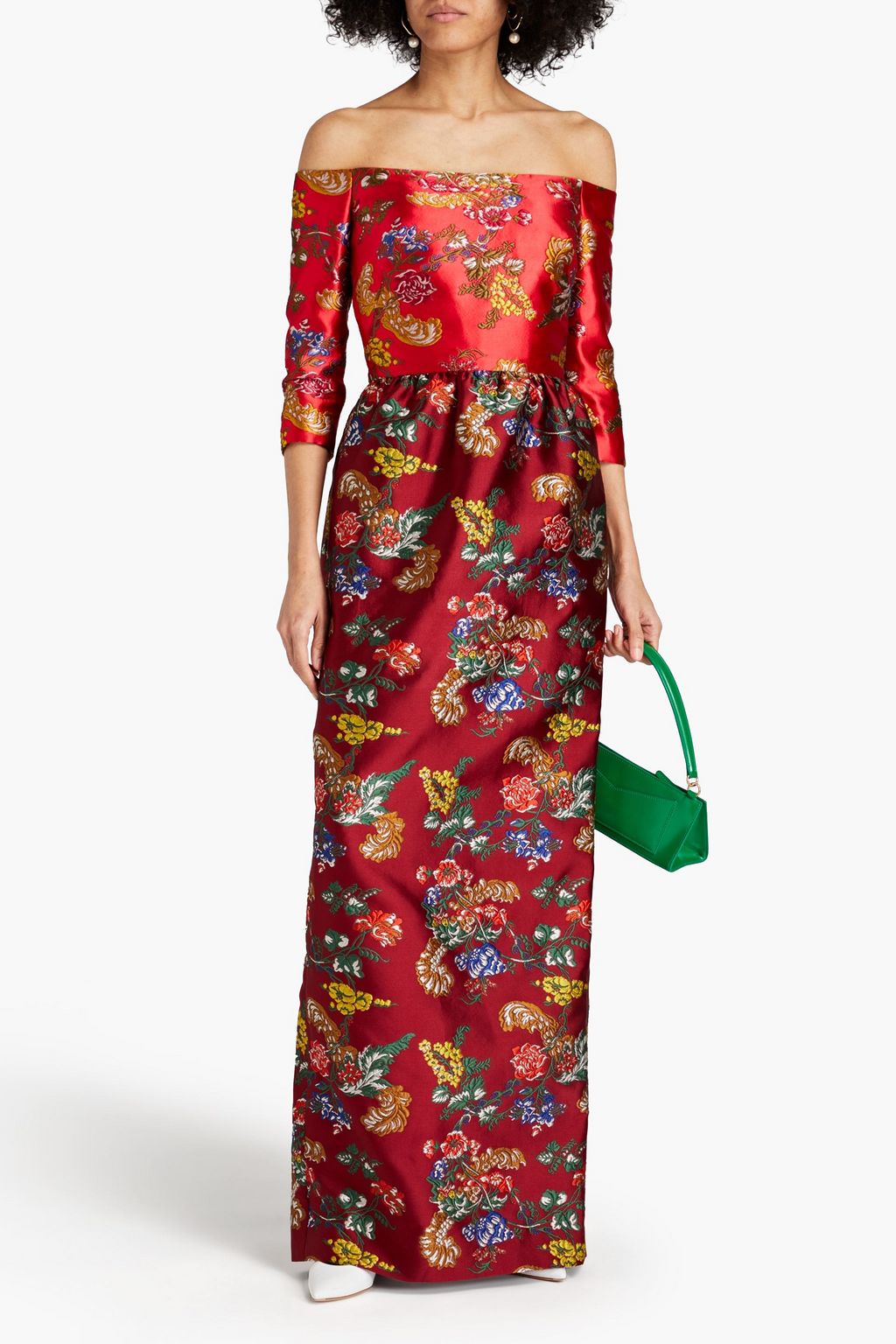 OSCAR DE LA RENTA Off-the-shoulder two-tone floral-brocade gown