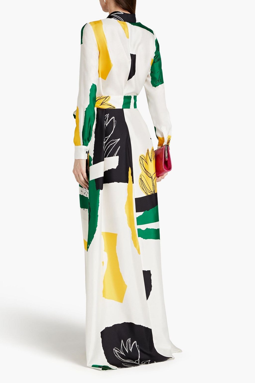 OSCAR DE LA RENTA Belted printed silk-twill maxi shirt dress