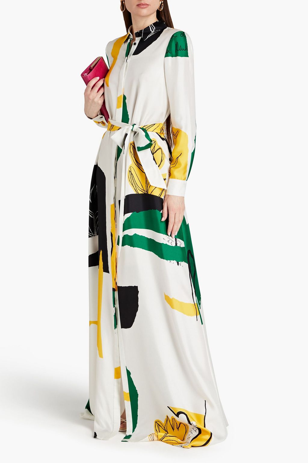 OSCAR DE LA RENTA Belted printed silk-twill maxi shirt dress