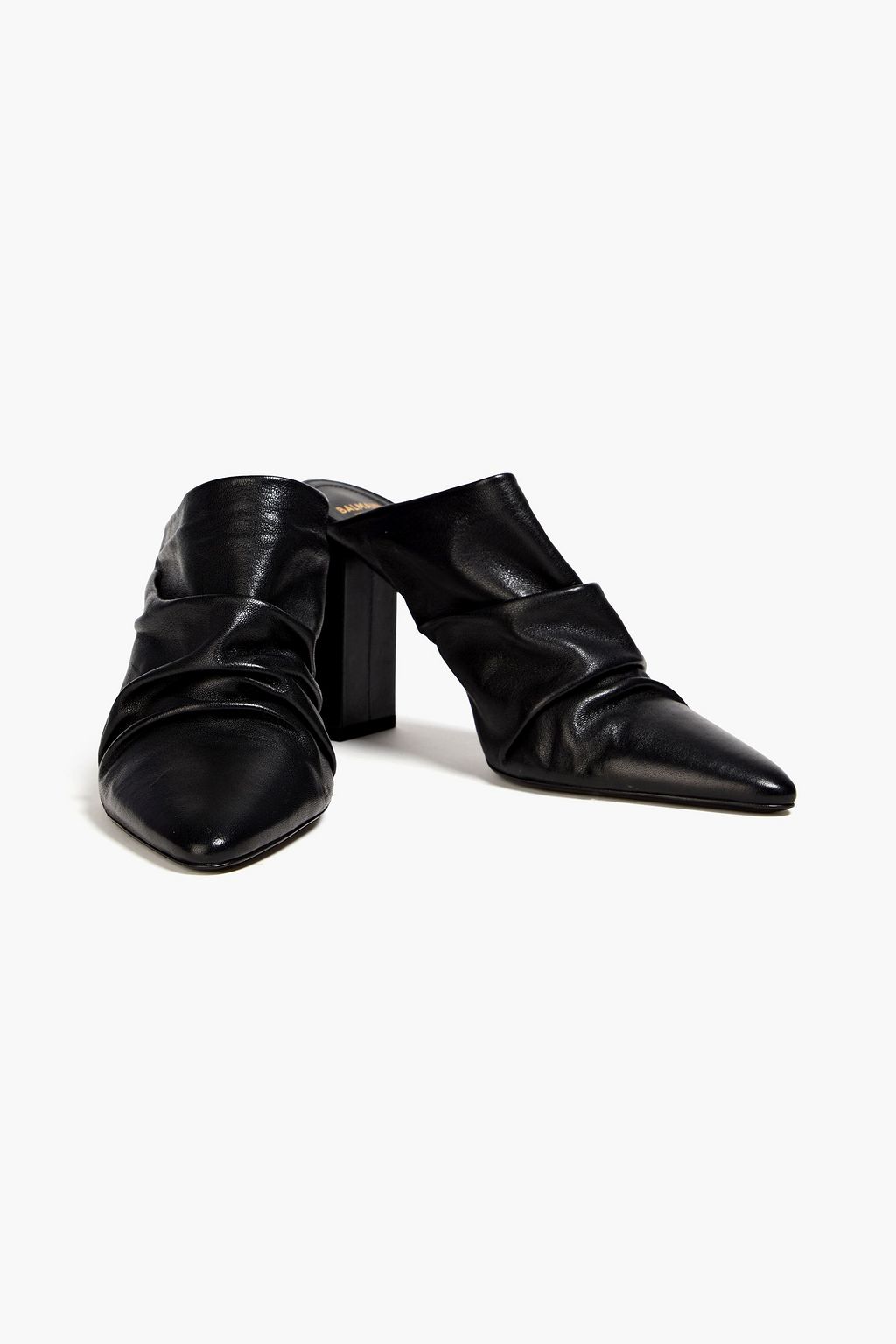 BALMAIN レザー ミュール ギャザー入り