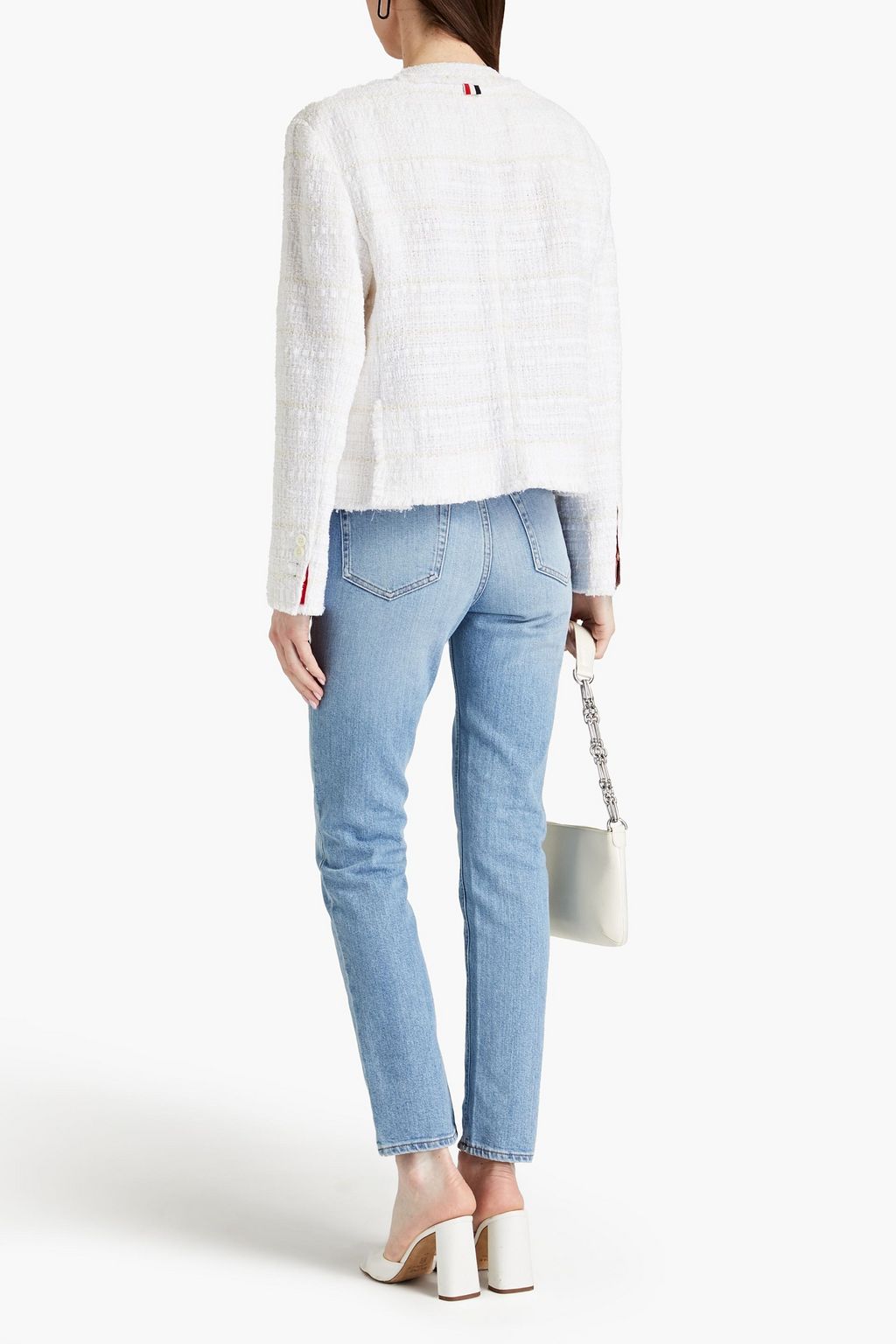 THOM BROWNE جاكيت من التويد بحواف منسّلة