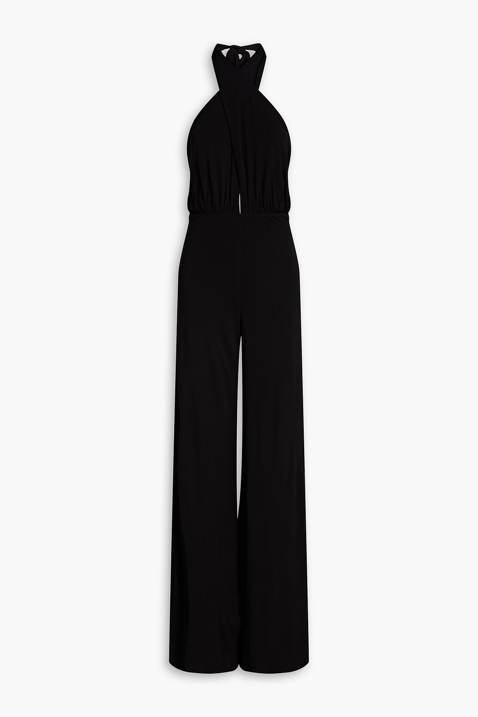 Halston Heritage Geraffter Neckholder-jumpsuit Aus Jersey Mit Twist-detail An Der Vorderseite In Black