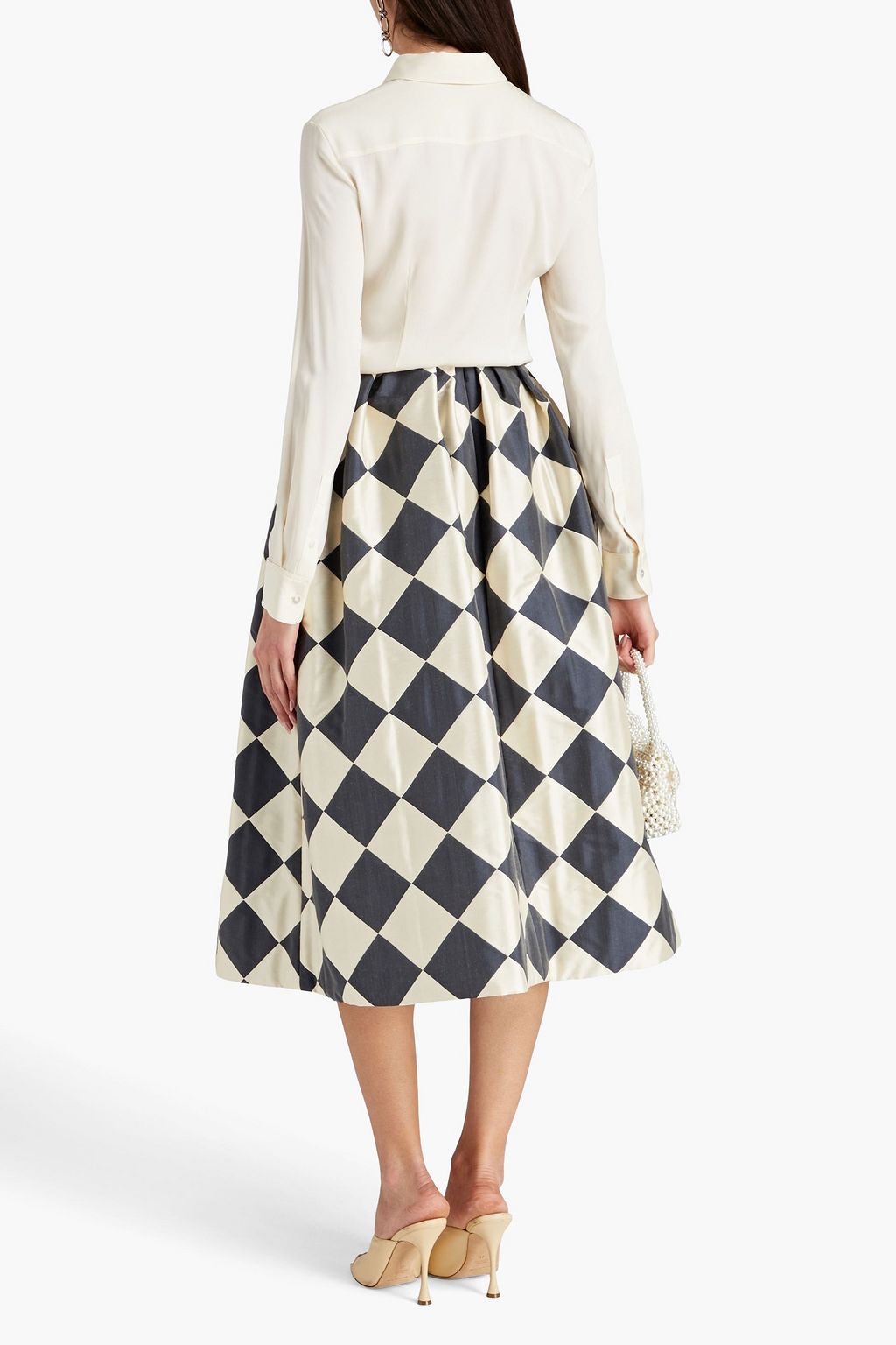 OSCAR DE LA RENTA ジャカード ミディスカート タック入り チェック