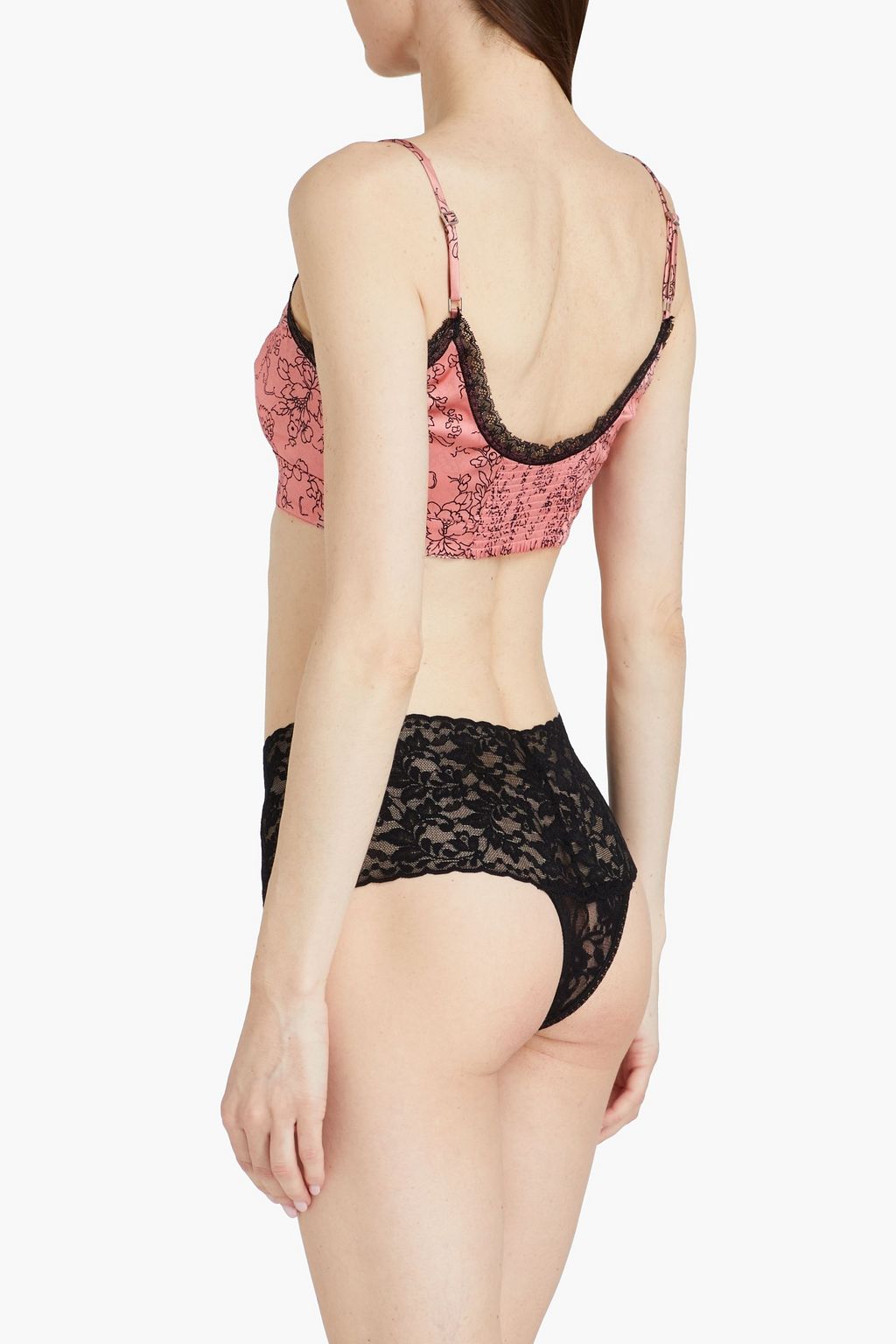 MORGAN LANE Noelle lace-trimmed floral-print silk-blend satin soft-cup bralette