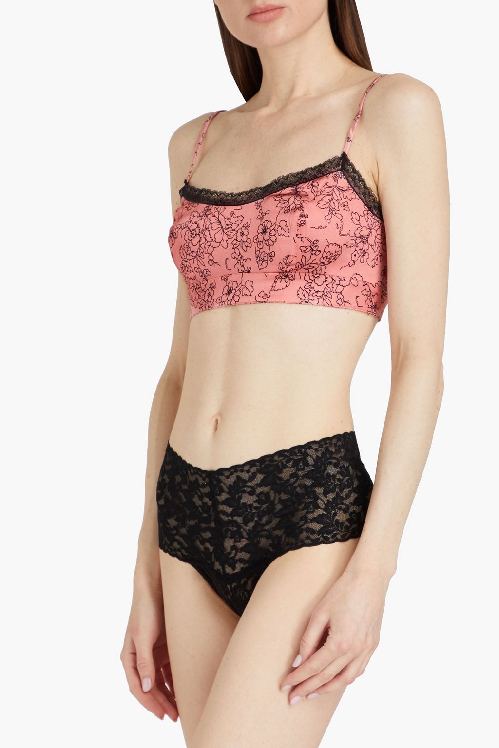 MORGAN LANE Noelle lace-trimmed floral-print silk-blend satin soft-cup bralette