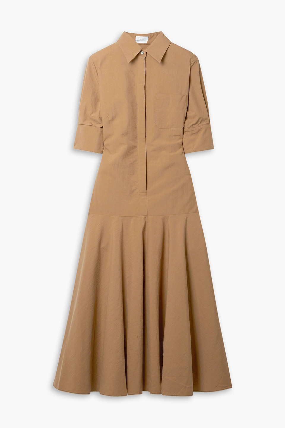 Deveaux Gemma Pleated Twill Midi Dress In Brown