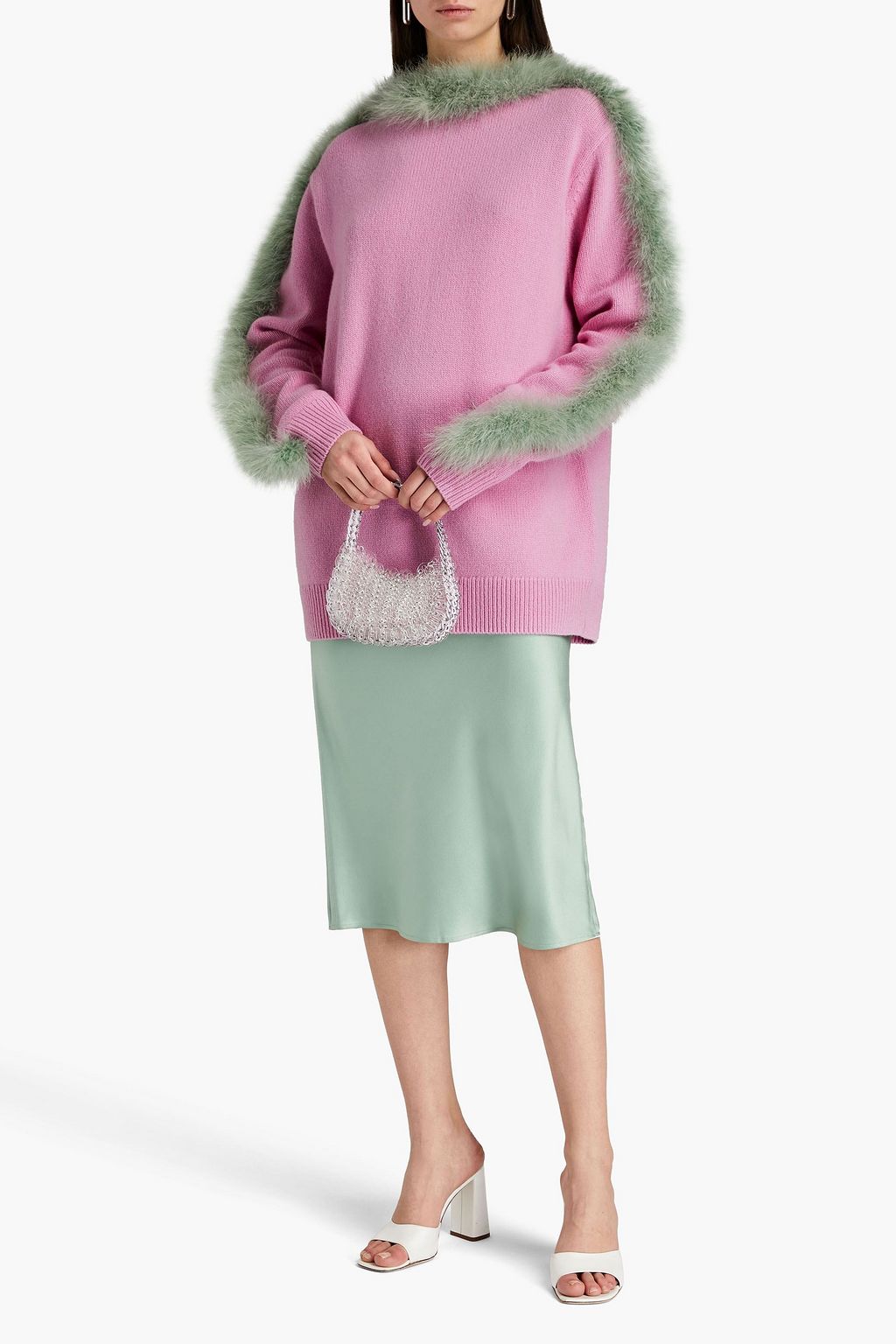 DRIES VAN NOTEN Oversized-Pullover aus Merinowolle mit Federn