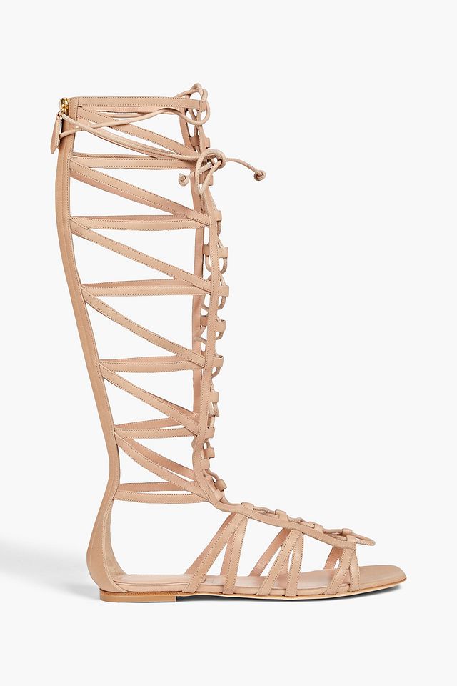 Lace-up cutout leather sandals