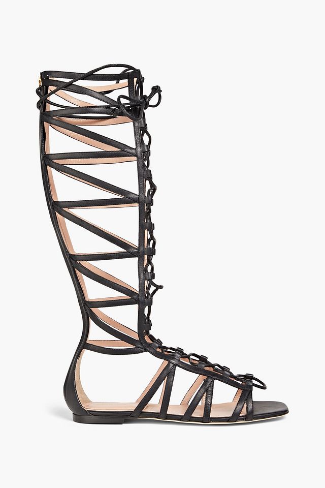 Lace-up cutout leather sandals