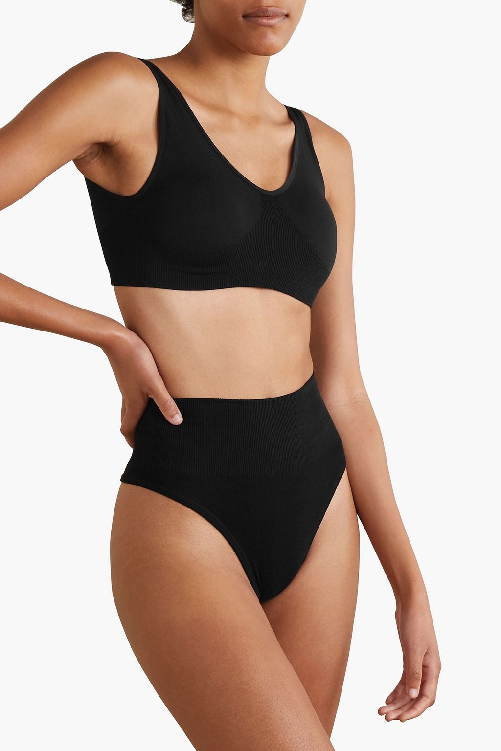 SKIN The Solutions Kit ribbed organic stretch-cotton jersey bodysuit, bralette and thong set