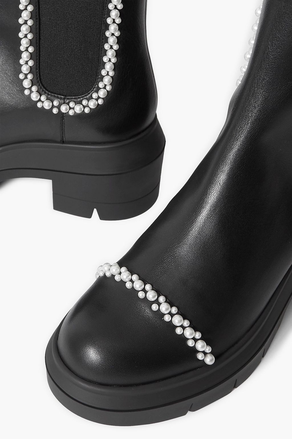 STUART WEITZMAN Faux pearl-embellished leather Chelsea boots