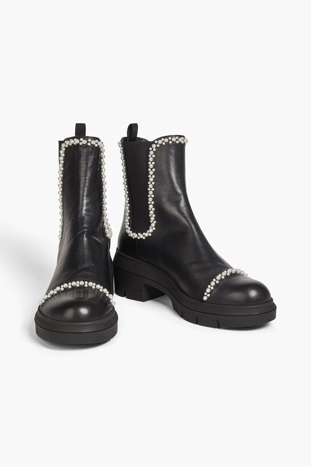 STUART WEITZMAN Faux pearl-embellished leather Chelsea boots