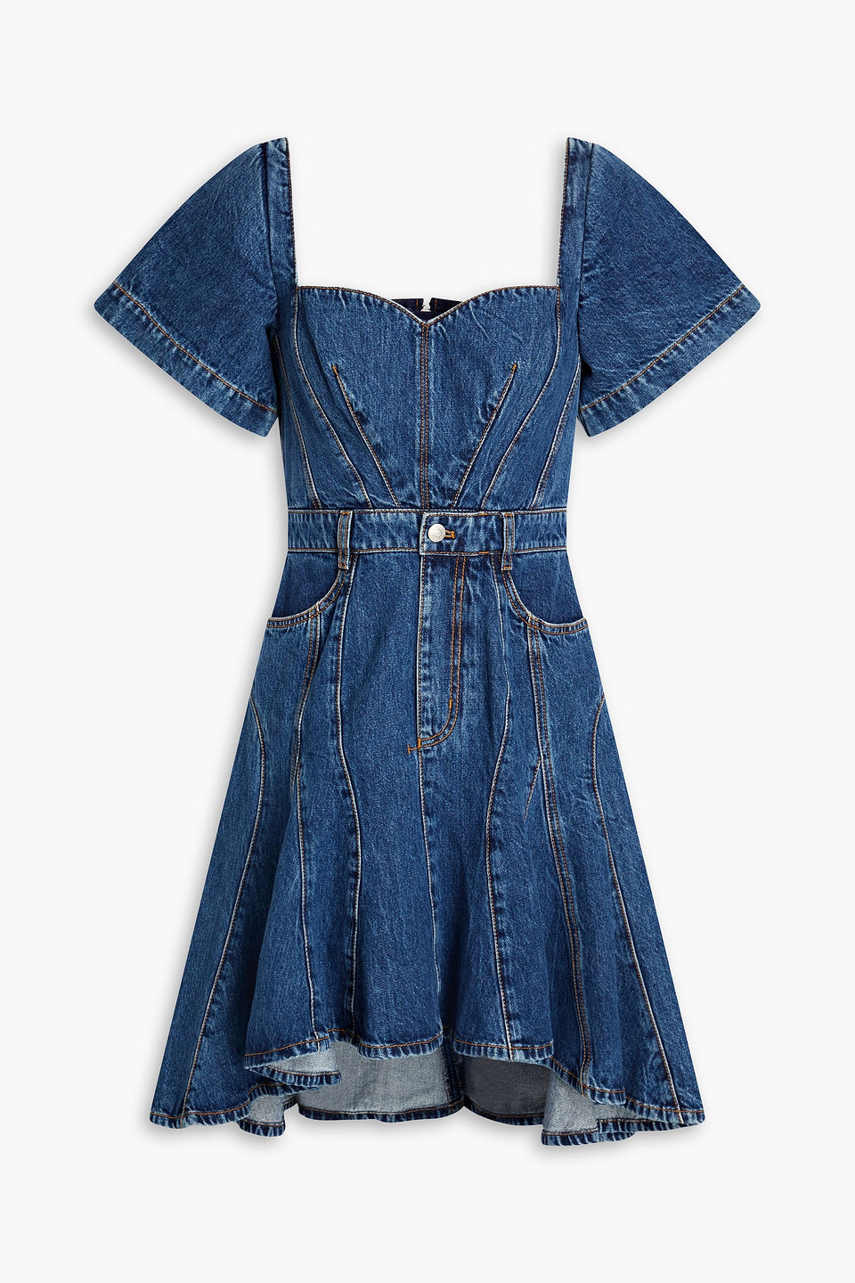 Alexander Mcqueen Asymmetric Denim Mini Dress In Mid Denim