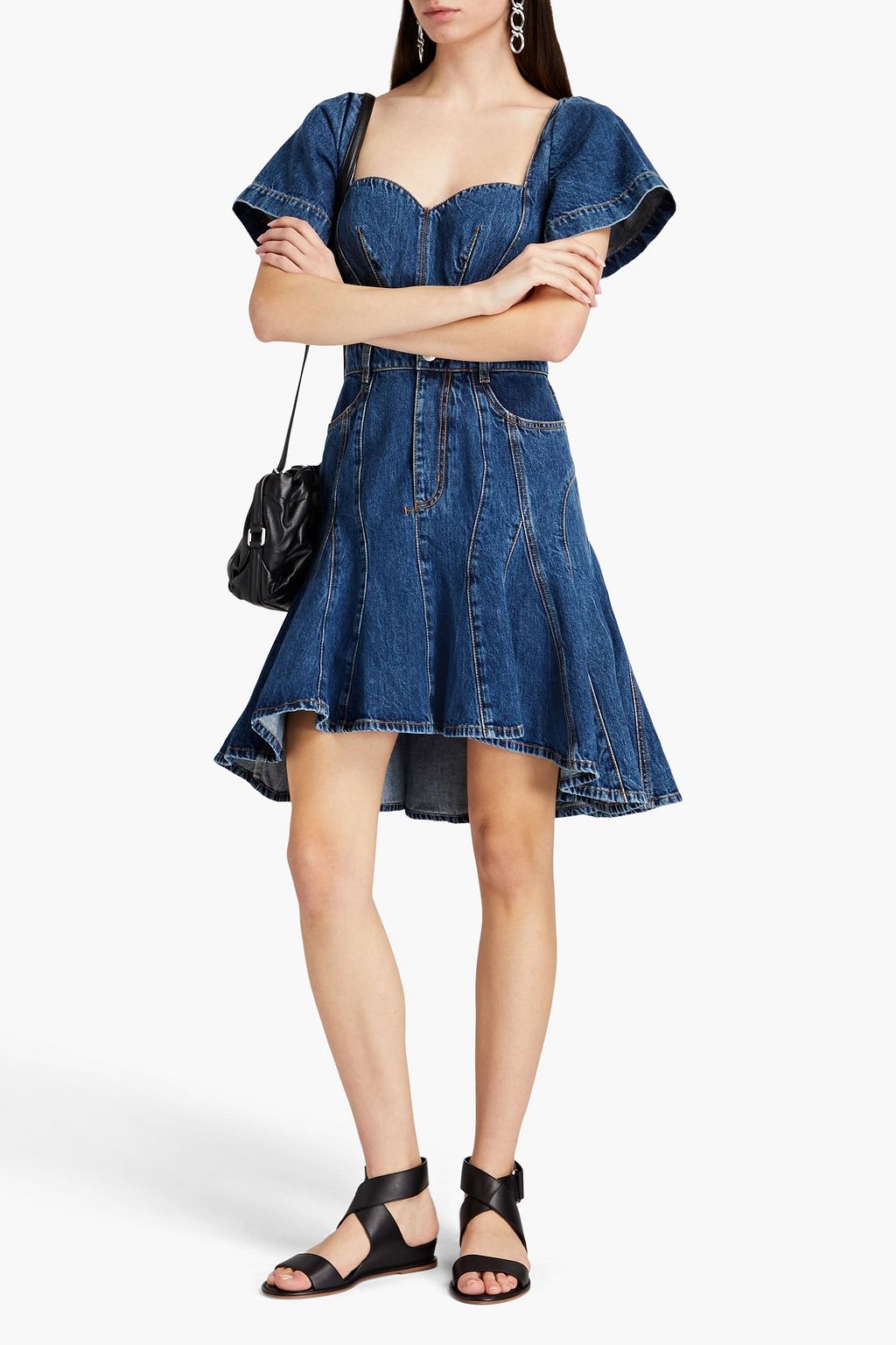 MCQUEEN Asymmetric denim mini dress