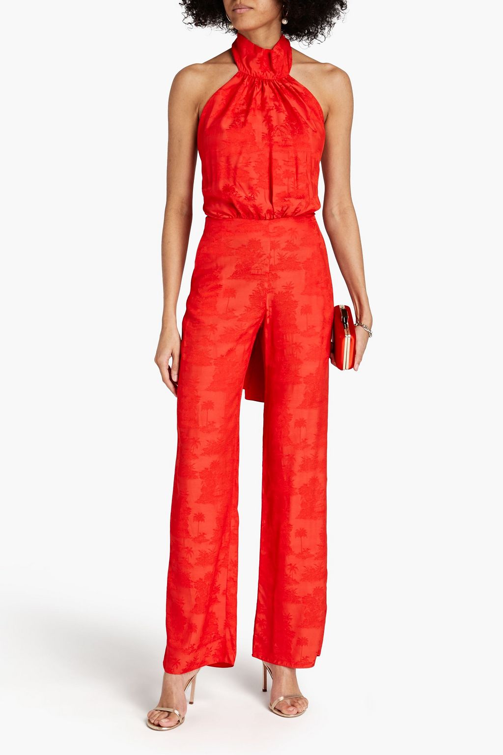 JOHANNA ORTIZ Impressionist cutout floral-jacquard halterneck